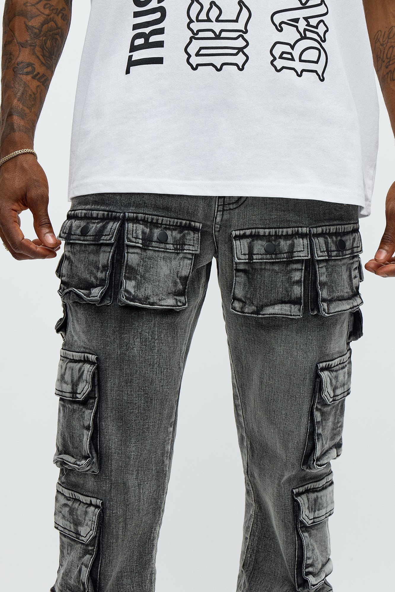 Utility Many Pockets Slim Jeans - Black Wash