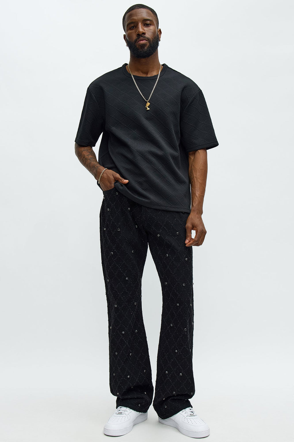 Stacked Slim Flare Wrecked In Jewels Jeans - Black