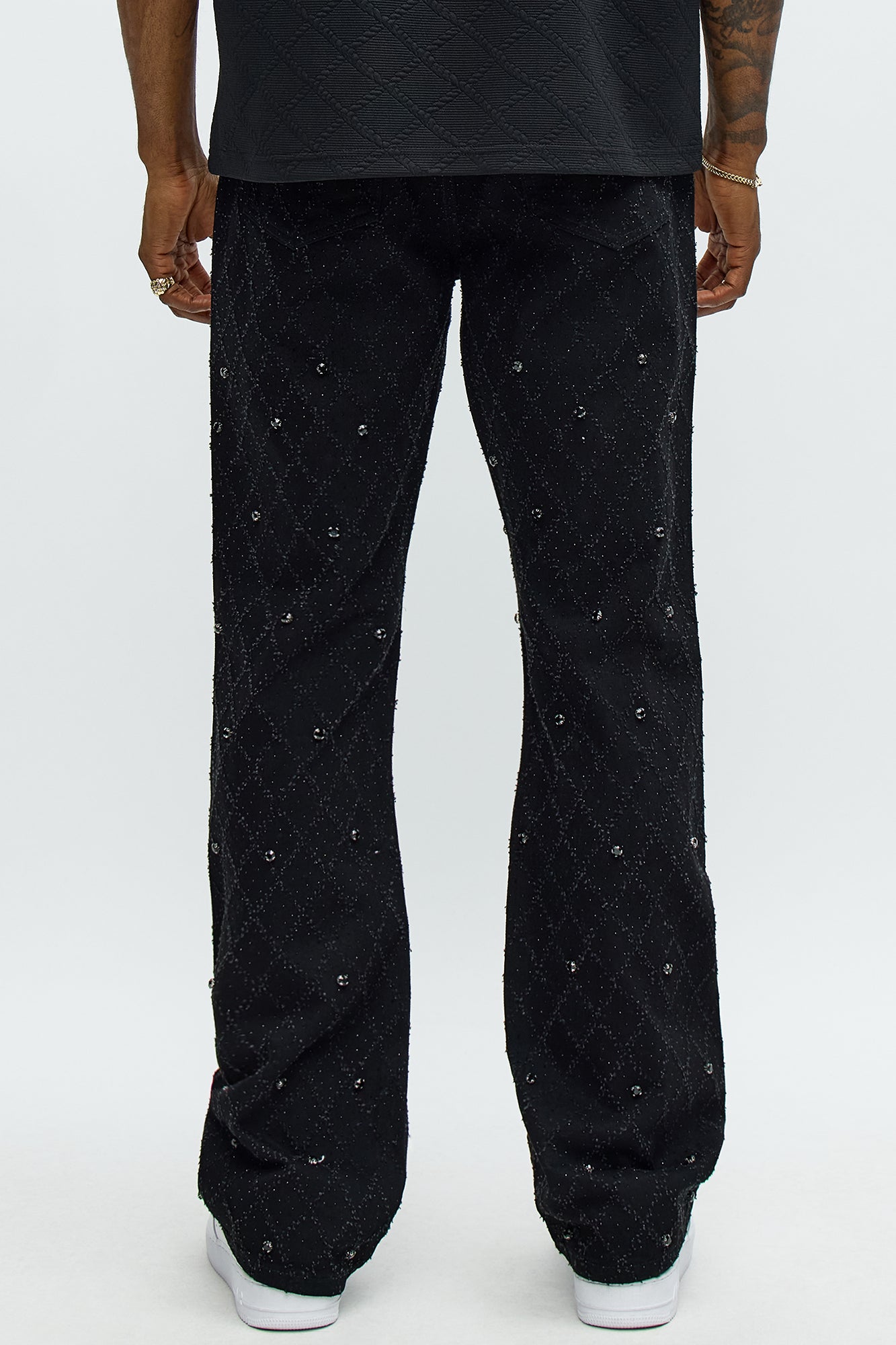 Stacked Slim Flare Wrecked In Jewels Jeans - Black
