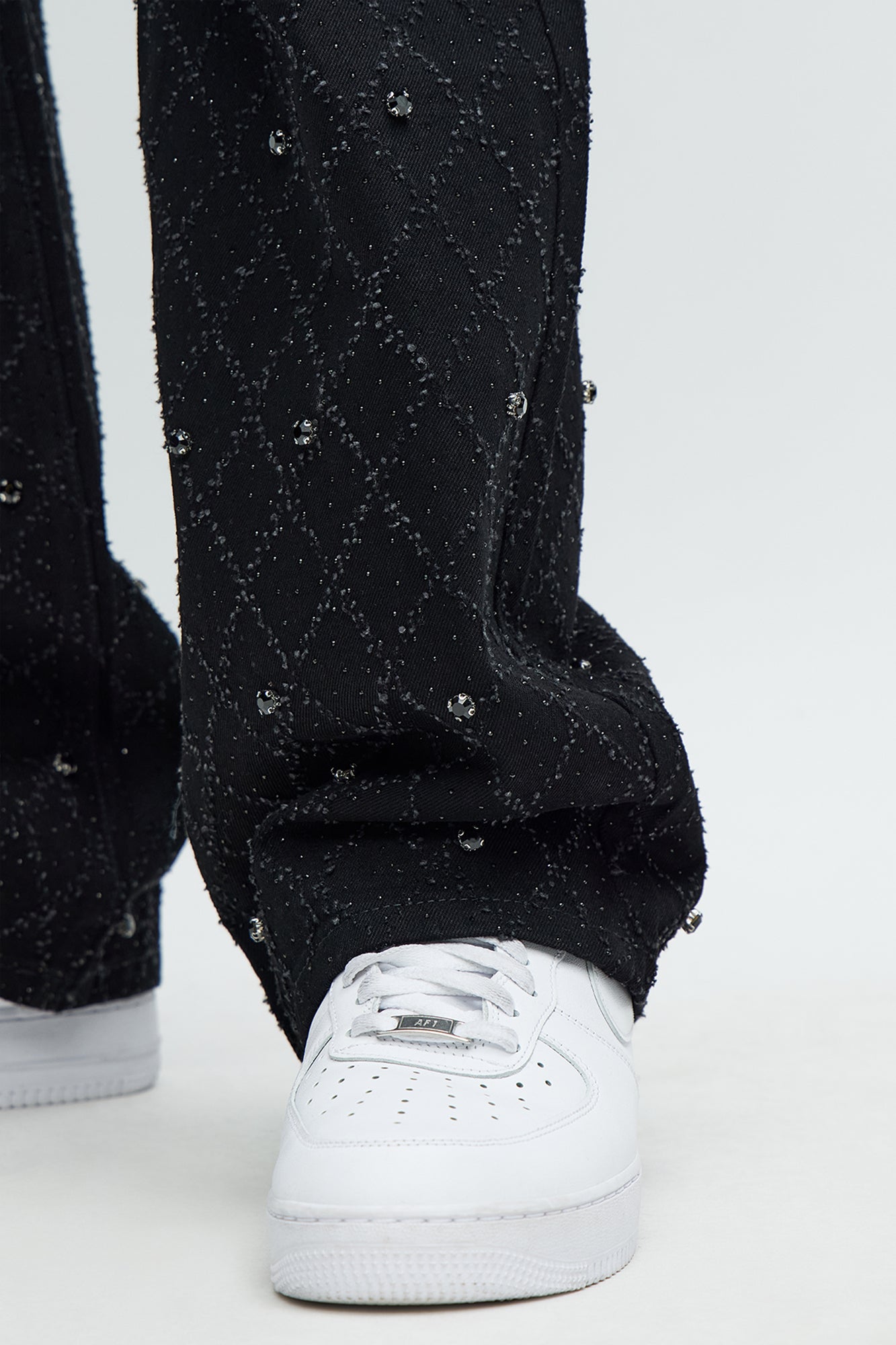 Stacked Slim Flare Wrecked In Jewels Jeans - Black