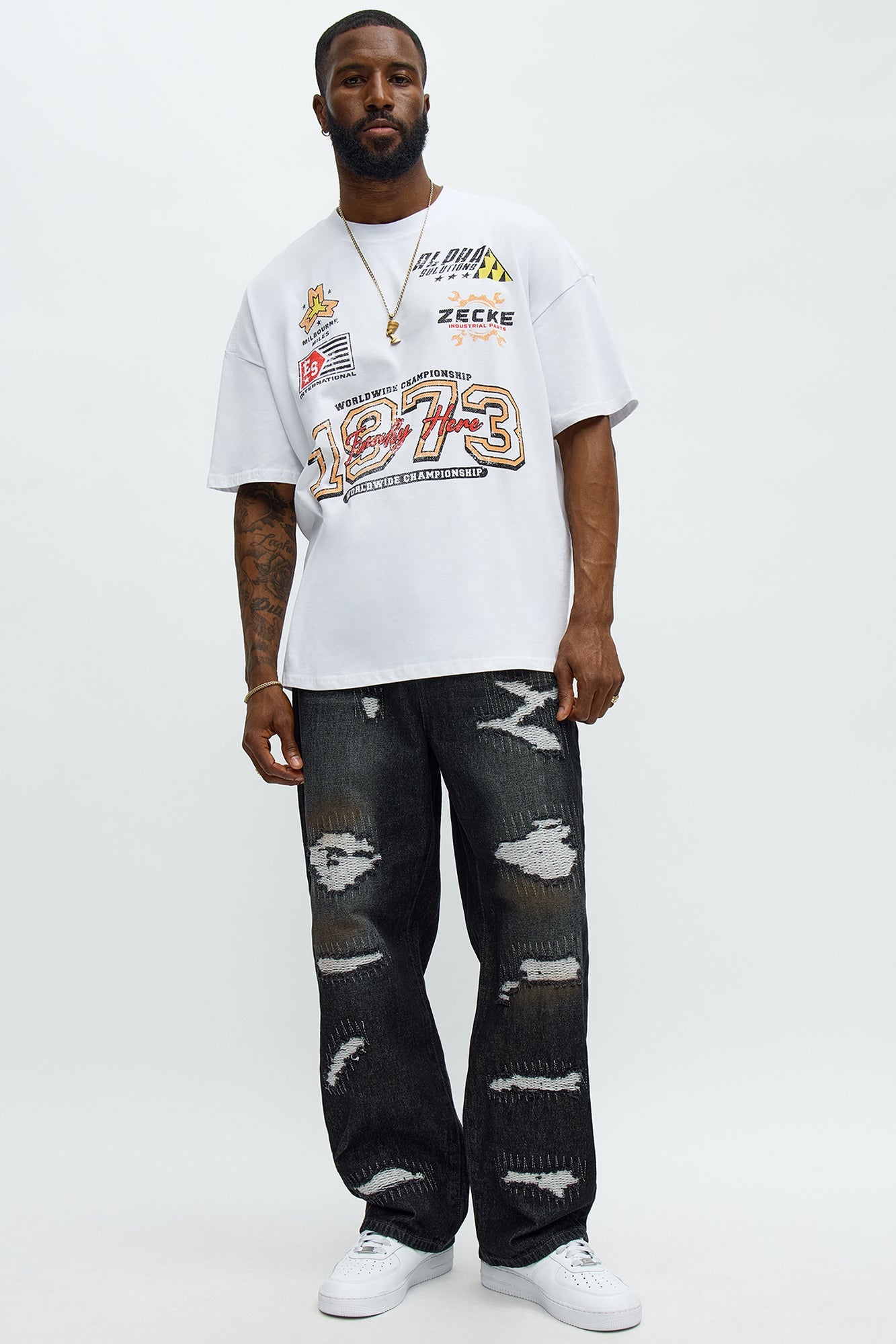 Baggy Vandal Stitch Distressed Jeans - Black Wash