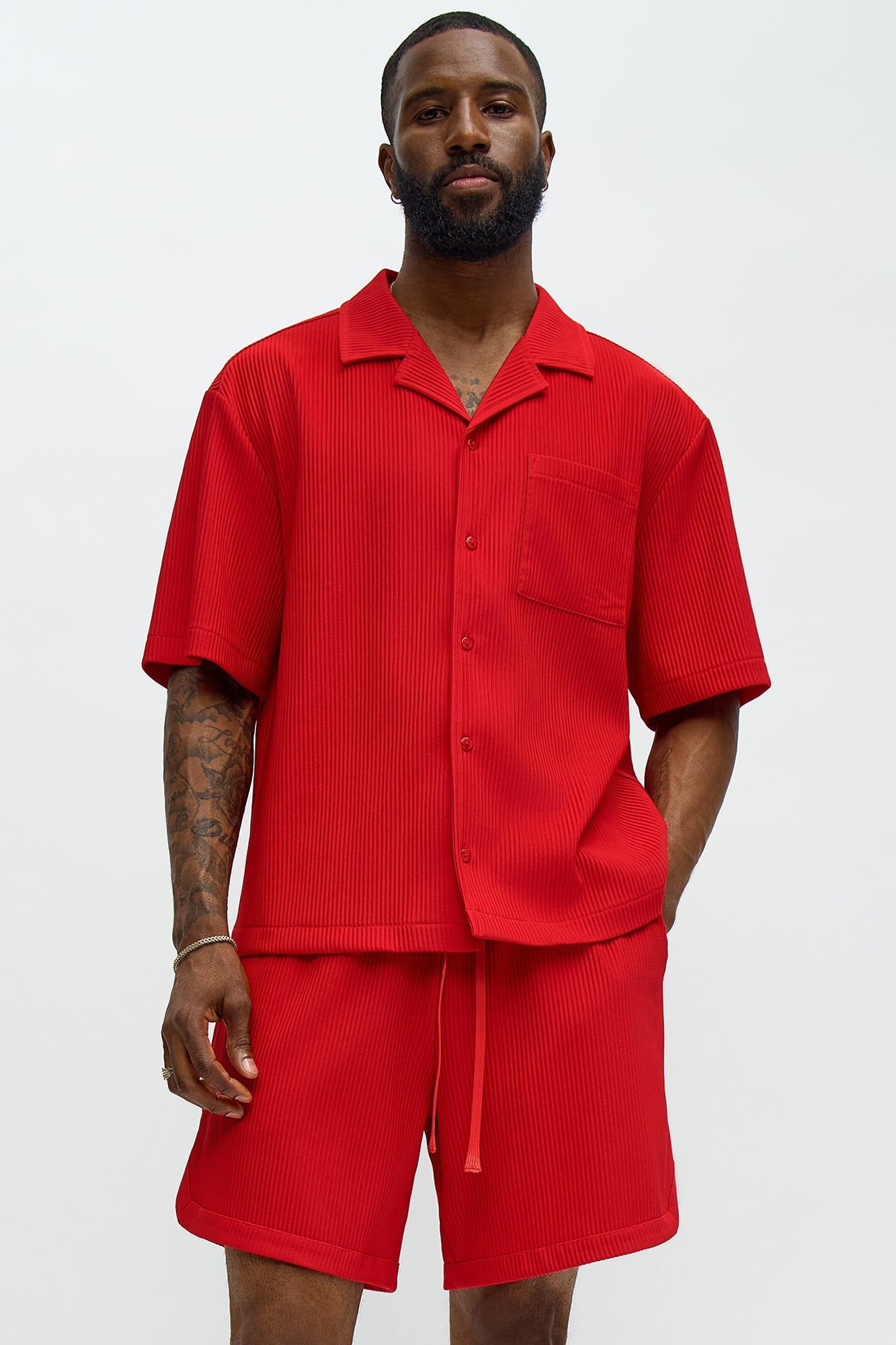 Show Up Short Sleeve Cuban Shirt - Red