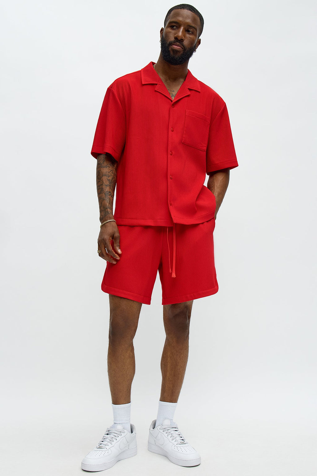 Show Up Short Sleeve Cuban Shirt - Red