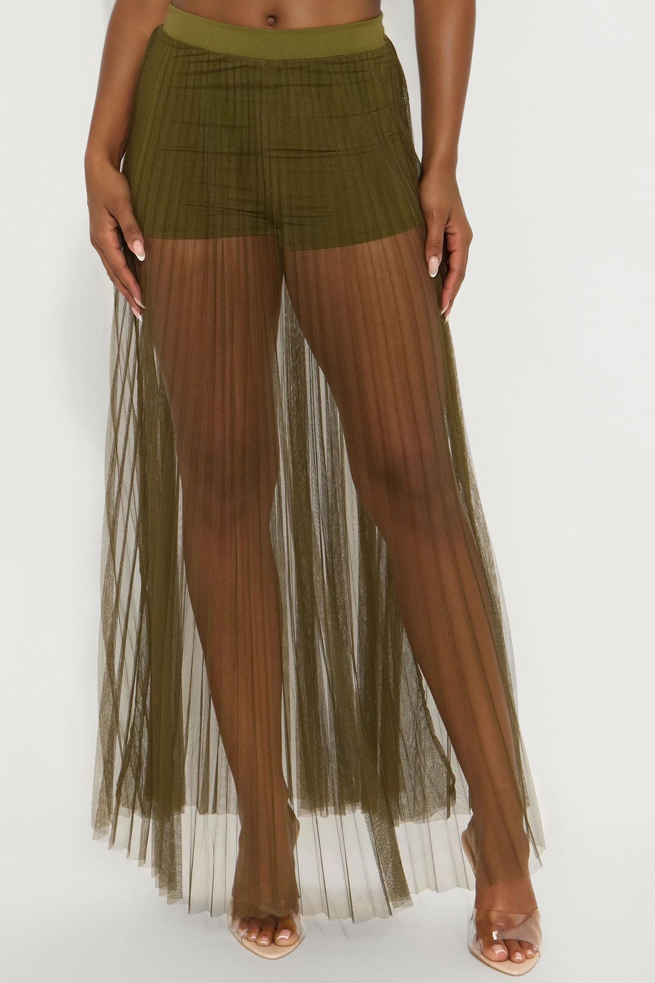 Grace Sheer Tulle Maxi Skirt - Olive