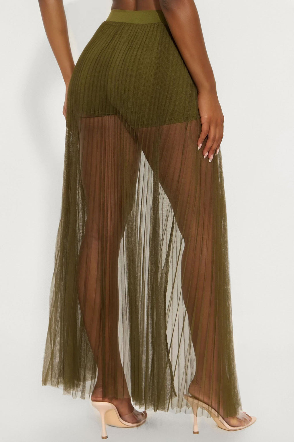 Grace Sheer Tulle Maxi Skirt - Olive