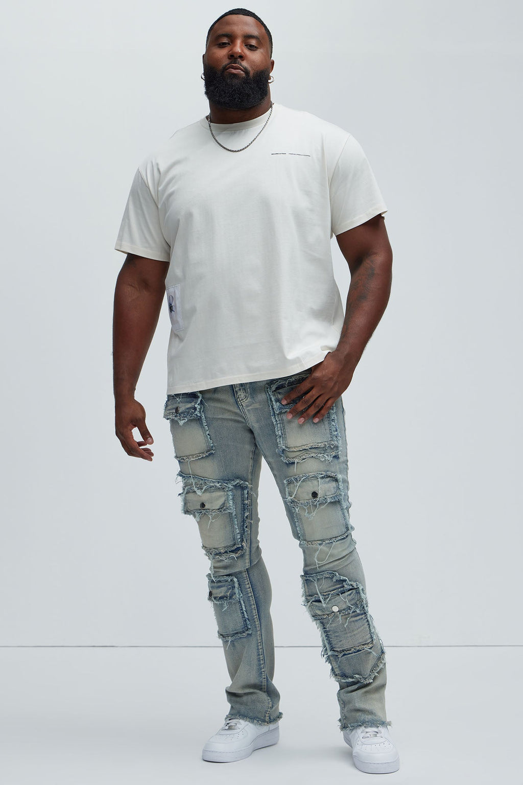 Let's Go Fray Cargo Skinny Flare Jeans - Light Wash