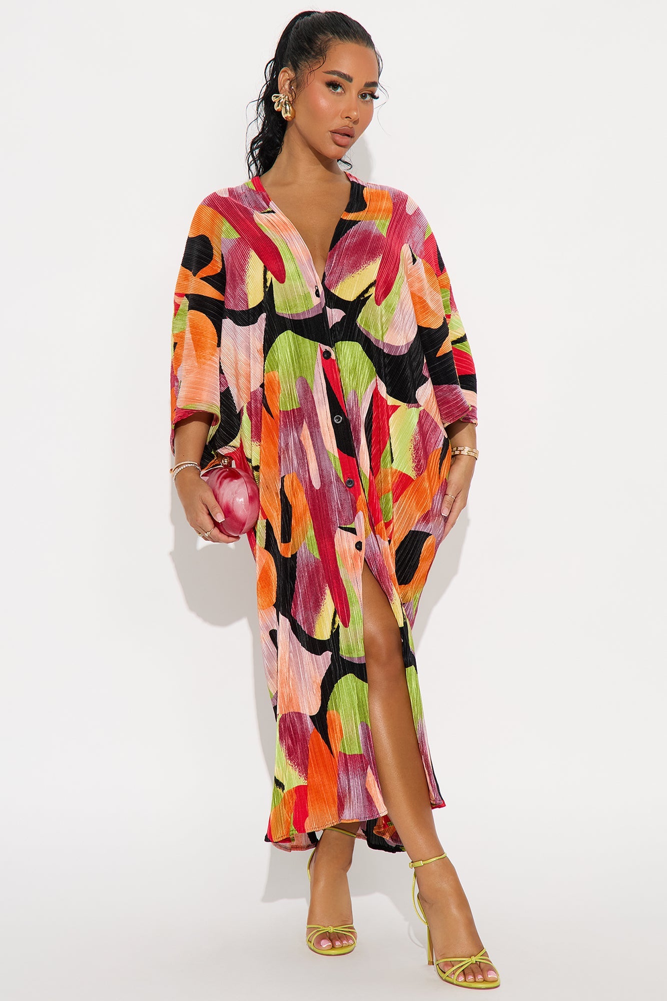Isa Plisse Printed Maxi Dress - Green/combo