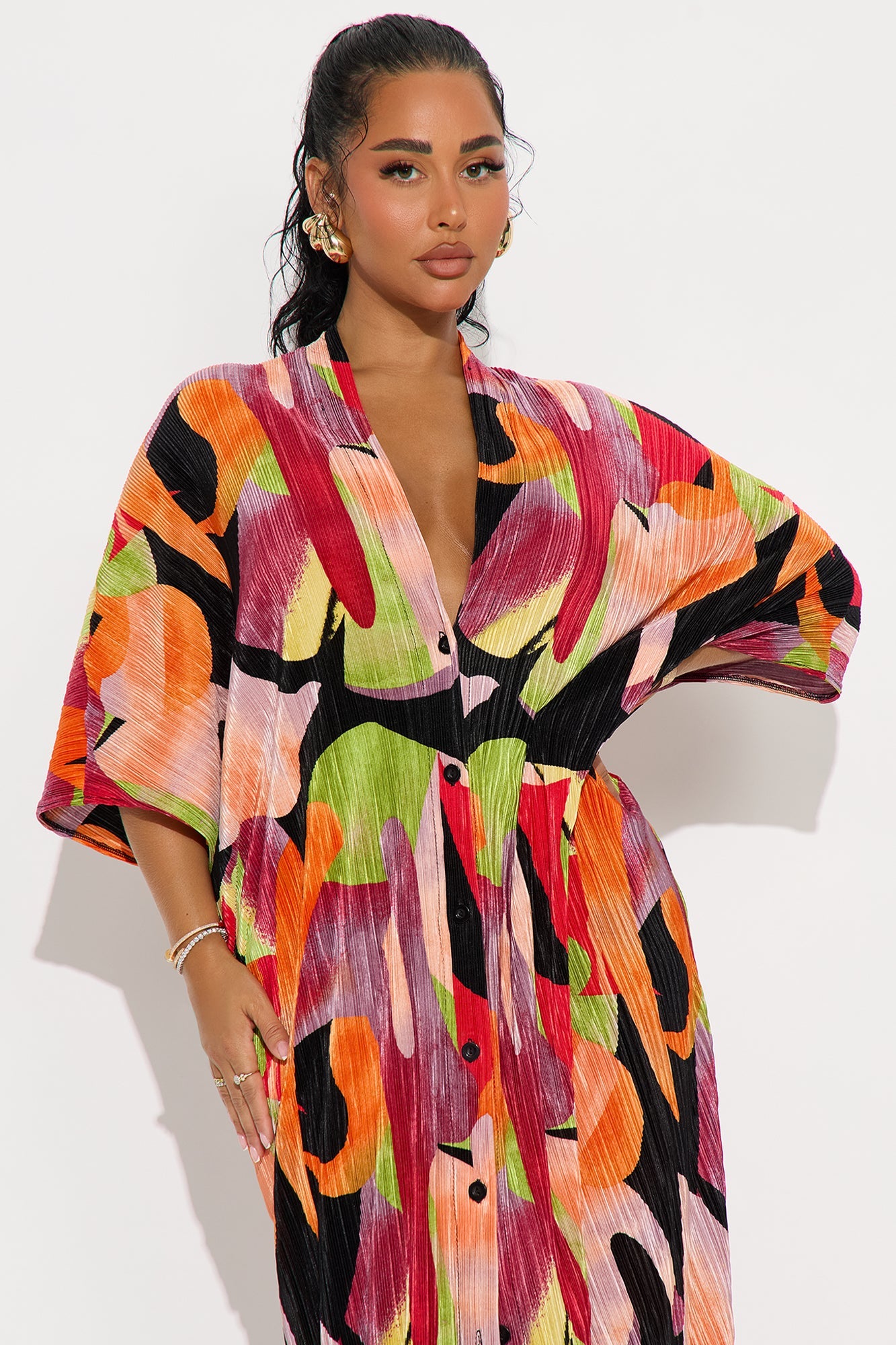 Isa Plisse Printed Maxi Dress - Green/combo
