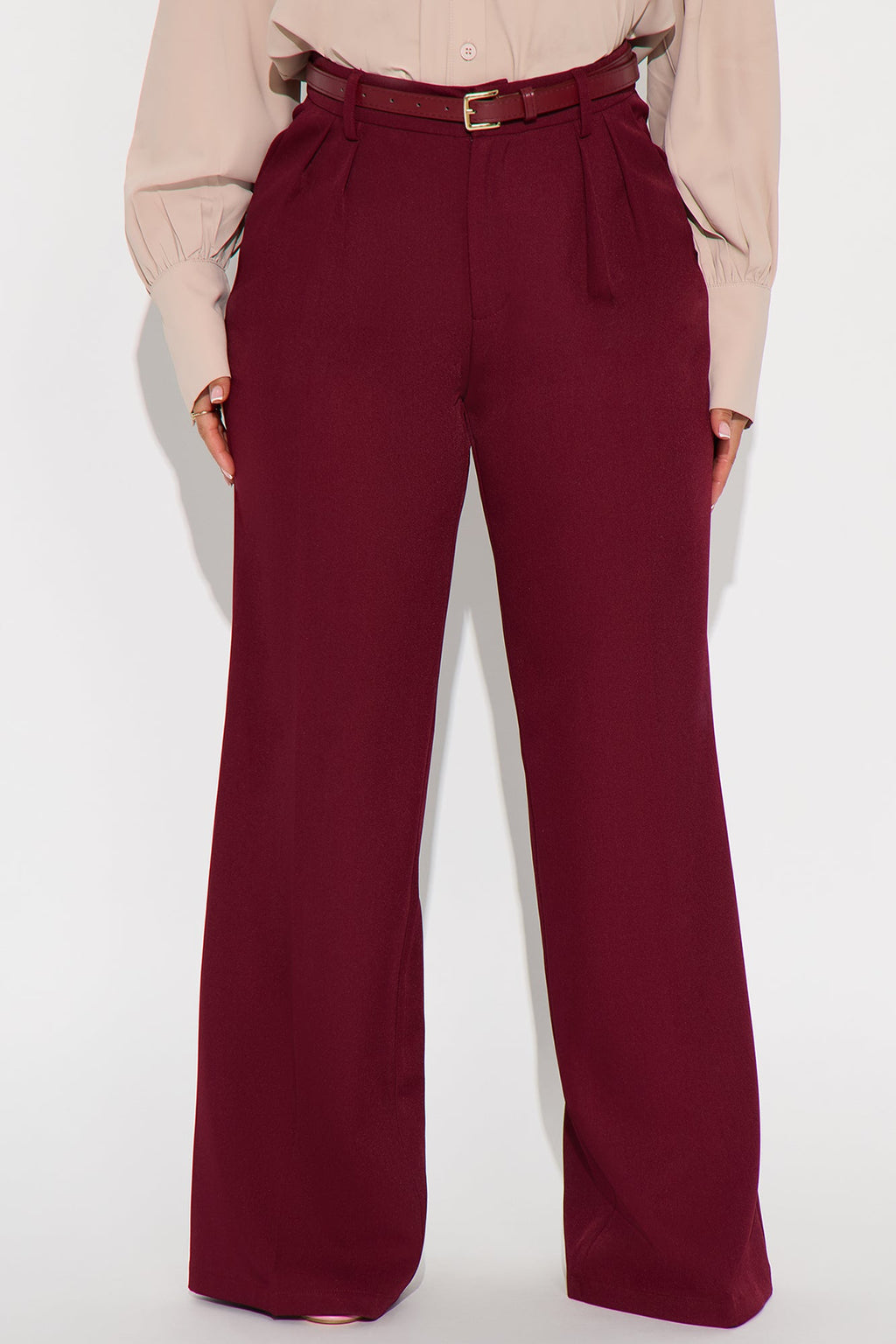 Claudia Belted Straight Leg Trouser Pant 33″ - Wine