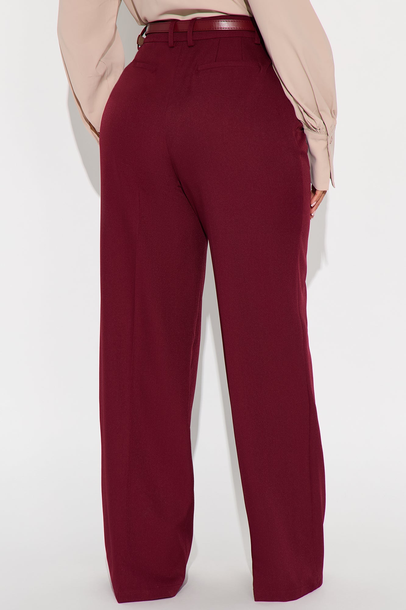Claudia Belted Straight Leg Trouser Pant 33″ - Wine