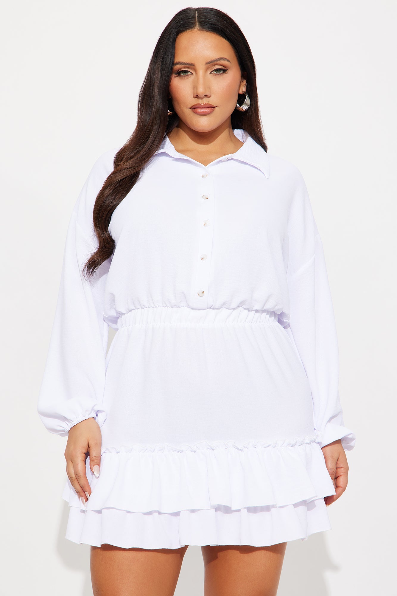 Trina Airflow Long Sleeve Mini Dress - White