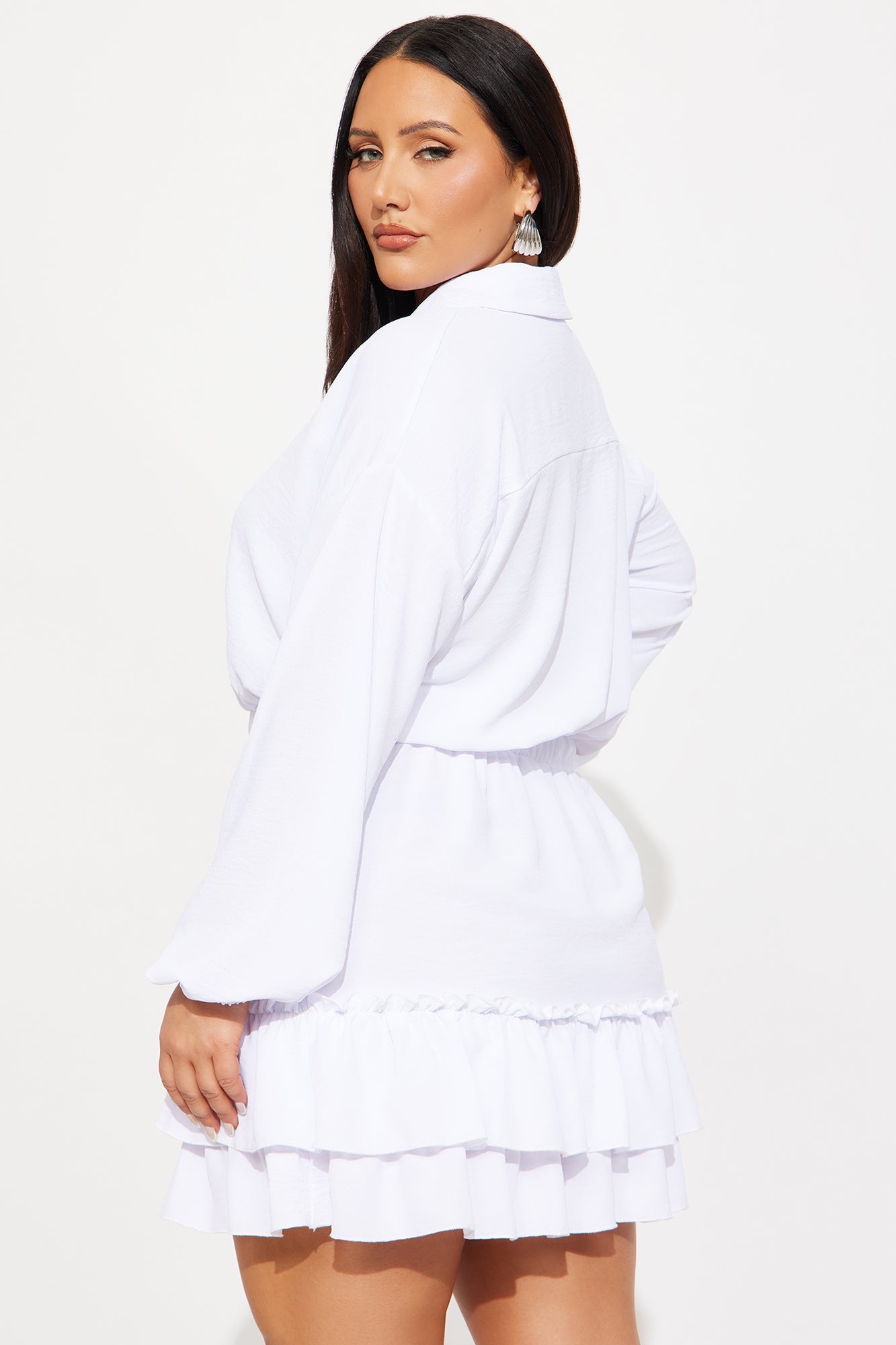 Trina Airflow Long Sleeve Mini Dress - White