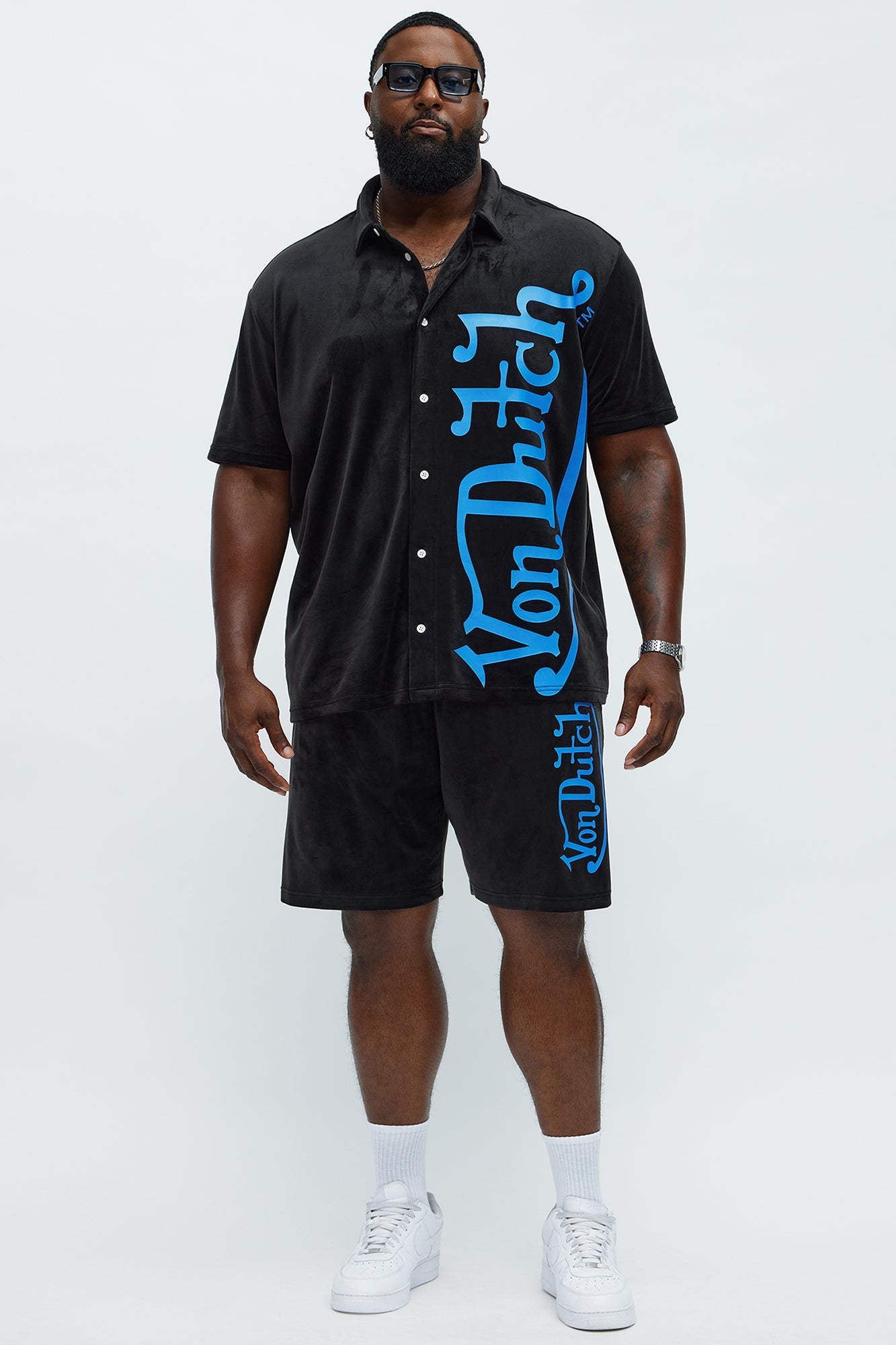 Von Dutch Regular Fit Side Logo Velour Shirt - Black