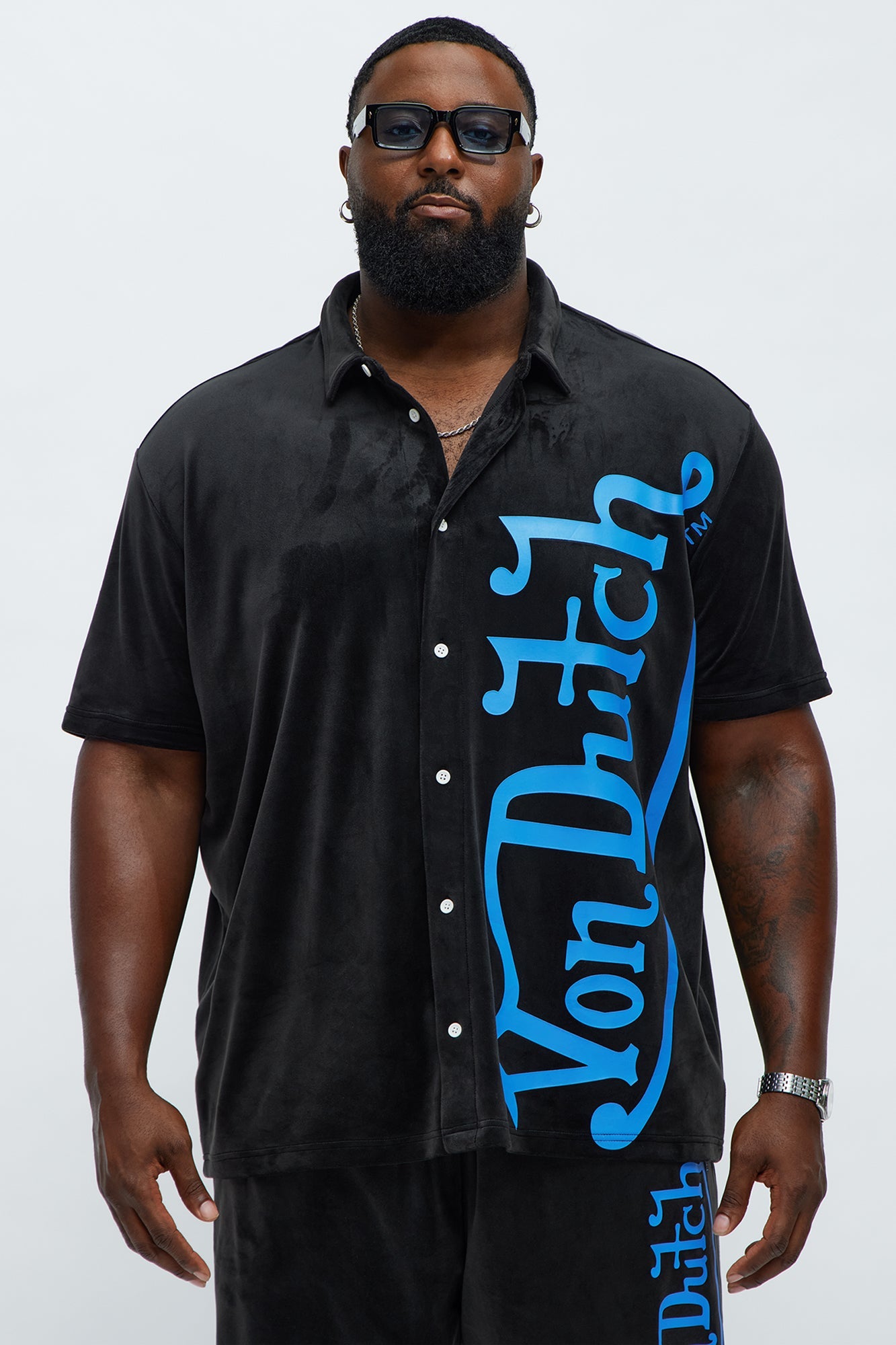 Von Dutch Regular Fit Side Logo Velour Shirt - Black
