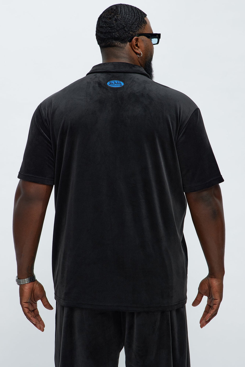 Von Dutch Regular Fit Side Logo Velour Shirt - Black