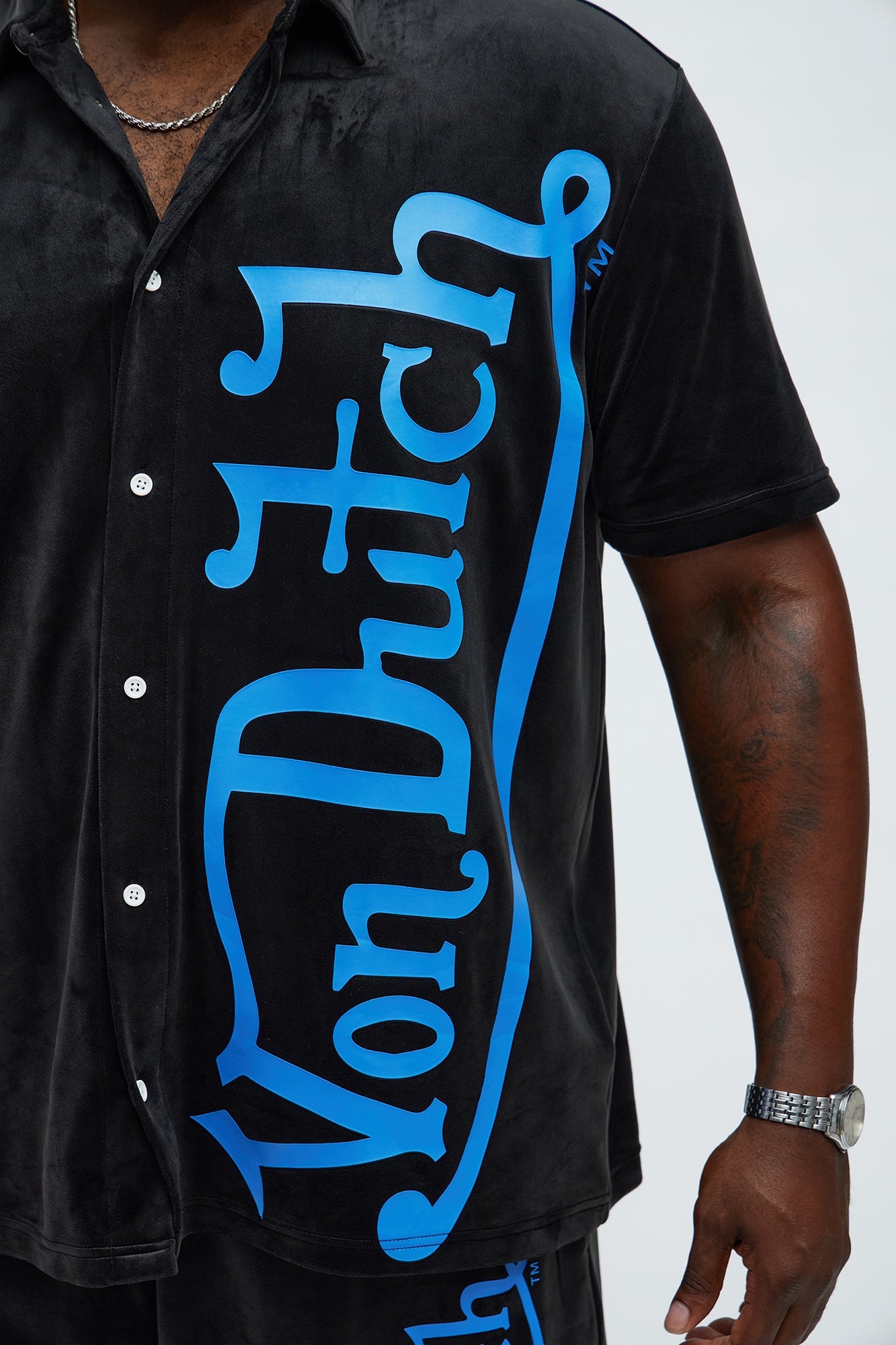 Von Dutch Regular Fit Side Logo Velour Shirt - Black