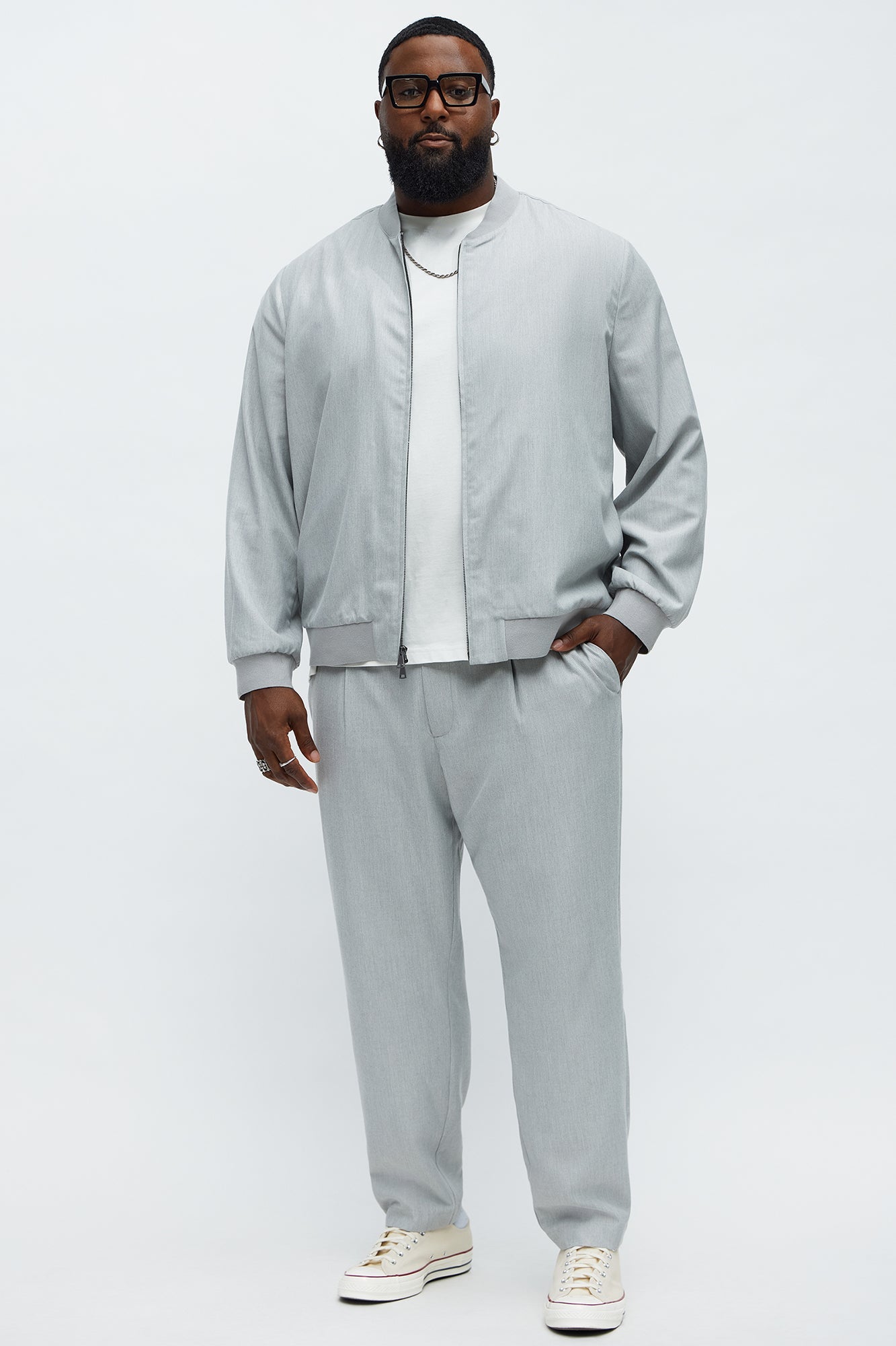 Slim Modern Two-Way Zipper Everyday Bomber - Light Grey