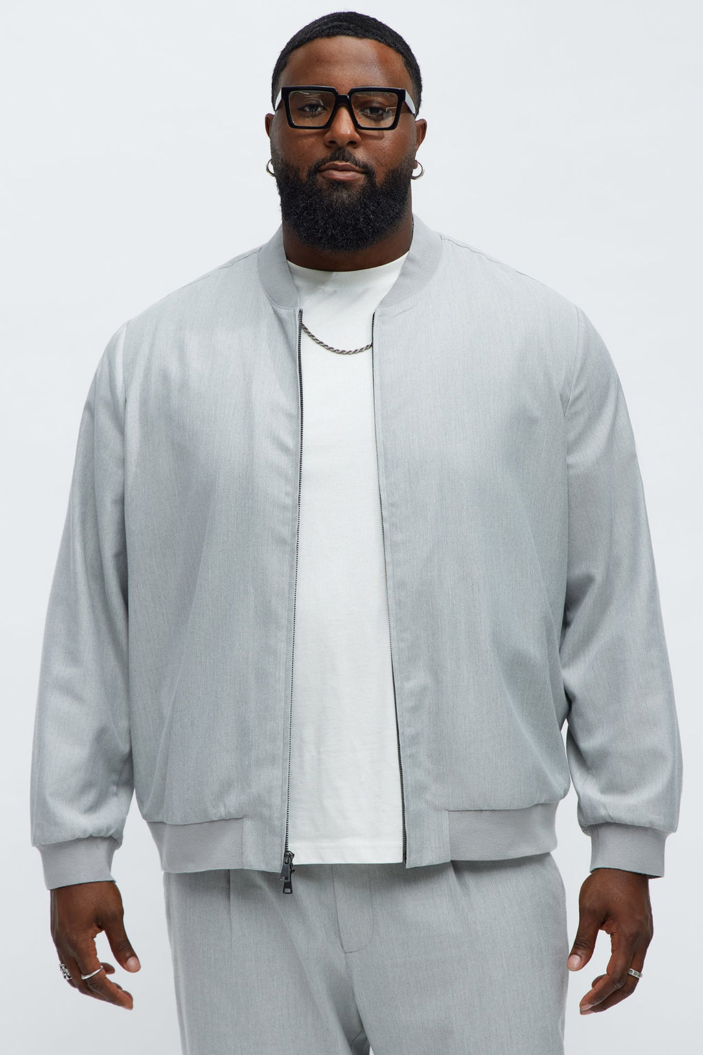Slim Modern Two-Way Zipper Everyday Bomber - Light Grey