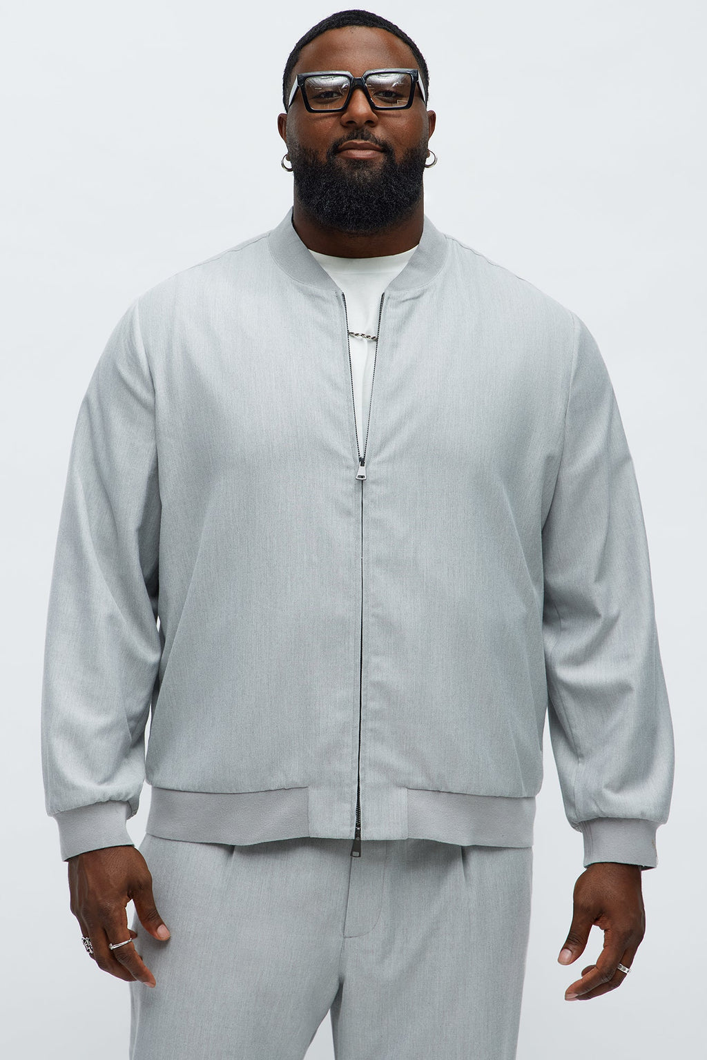 Slim Modern Two-Way Zipper Everyday Bomber - Light Grey