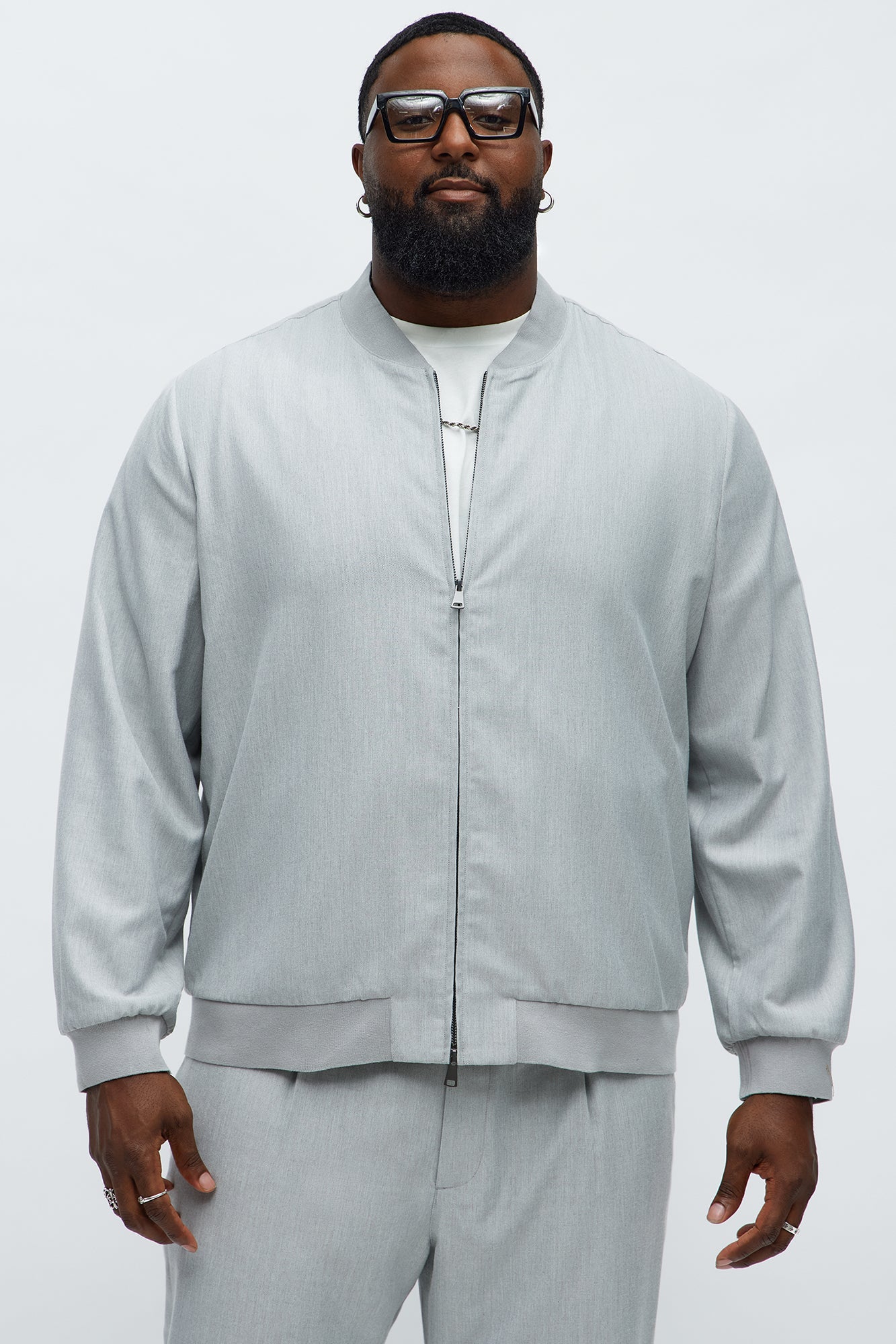 Slim Modern Two-Way Zipper Everyday Bomber - Light Grey