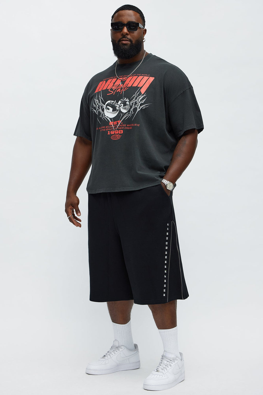 Tyson Baggy Sleaze Studded Shorts - Black