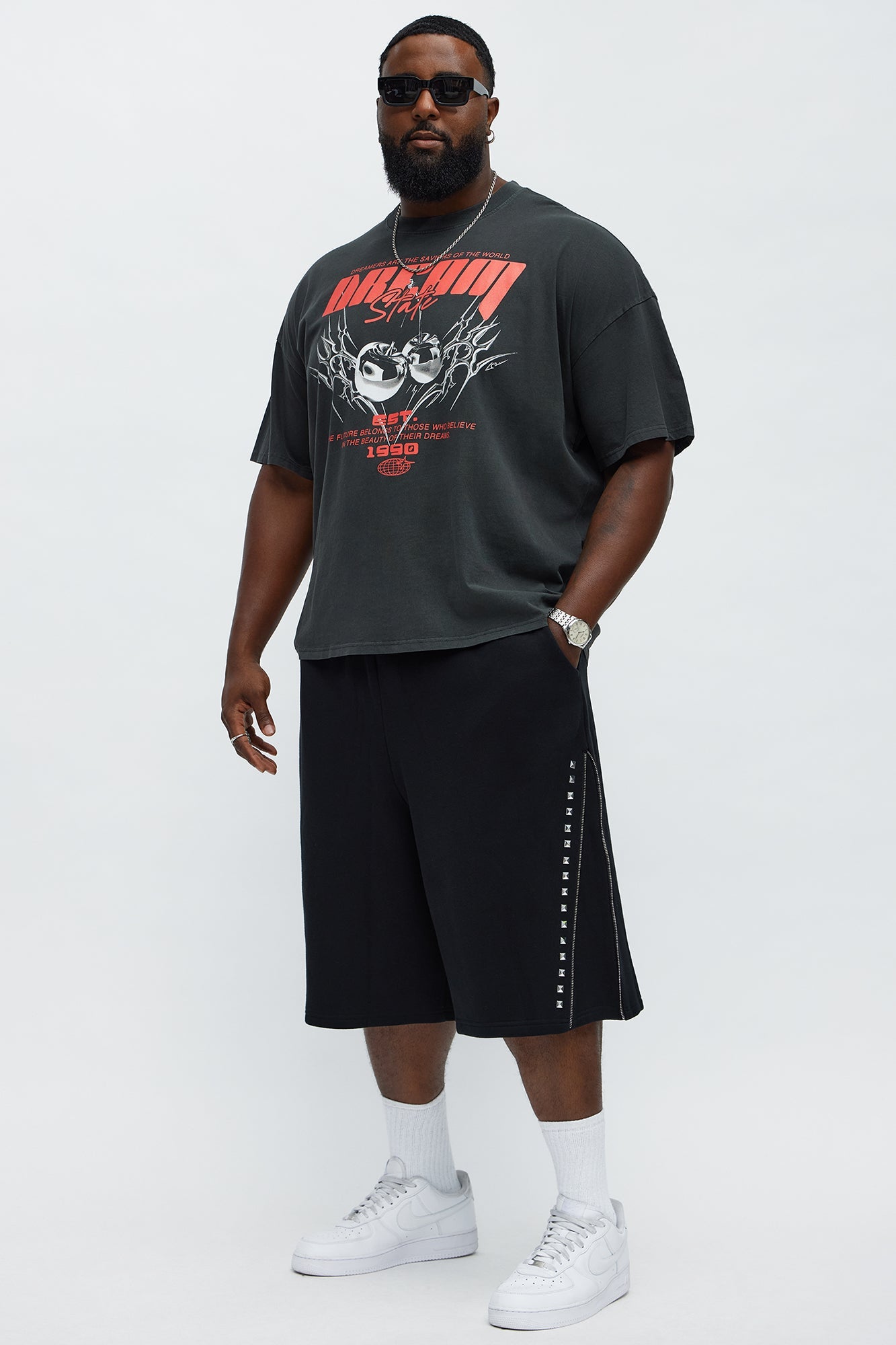 Tyson Baggy Sleaze Studded Shorts - Black