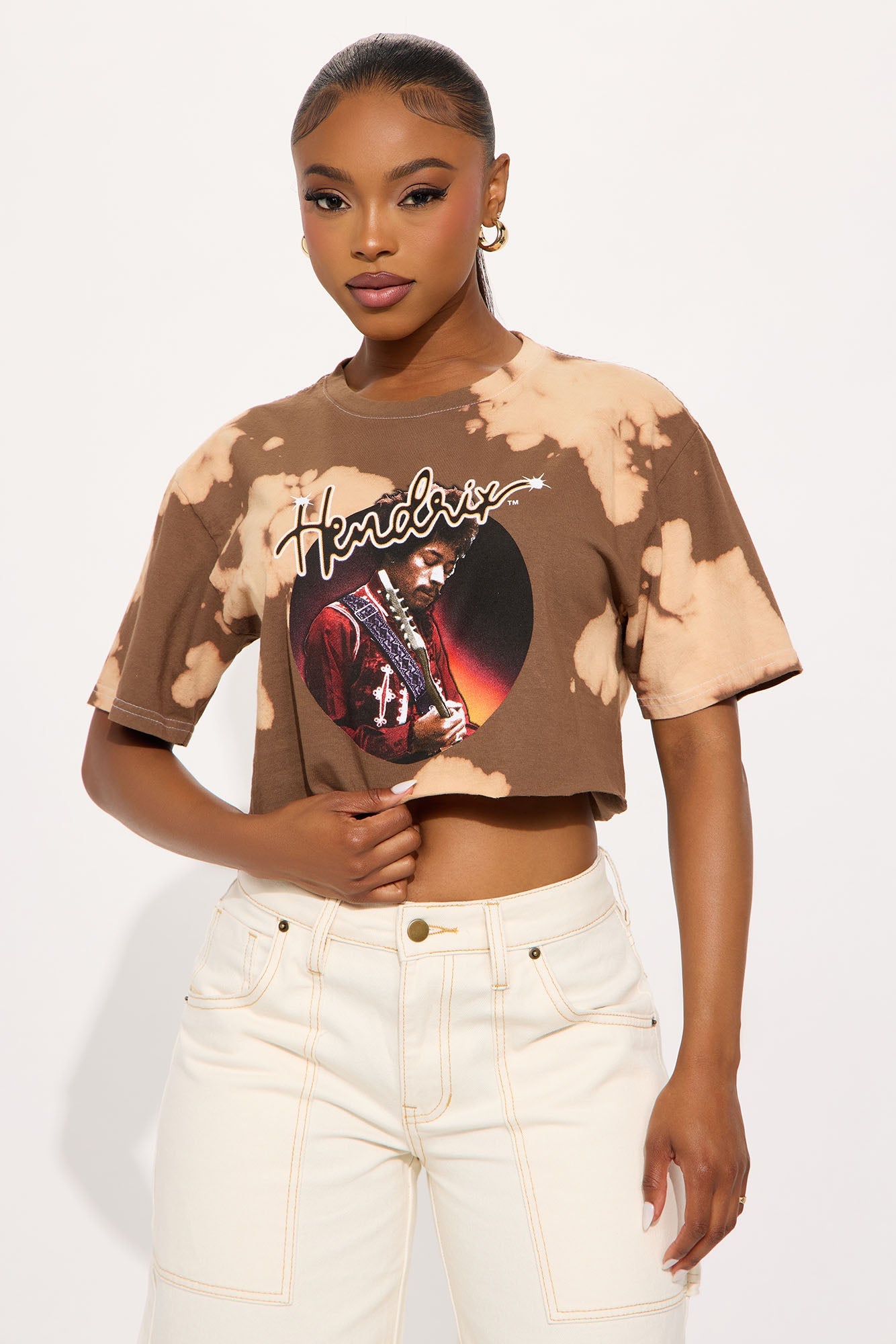 Hendrix Tie Dye Washed Cropped Tee - Brown