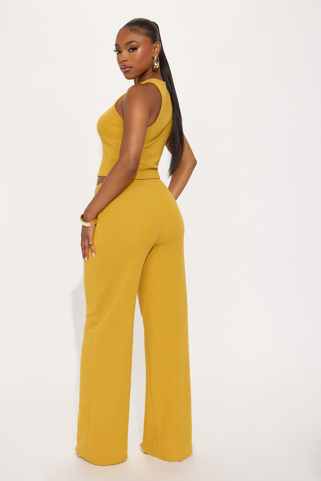 Alana Textured Wide Leg Pant Set - Mustard