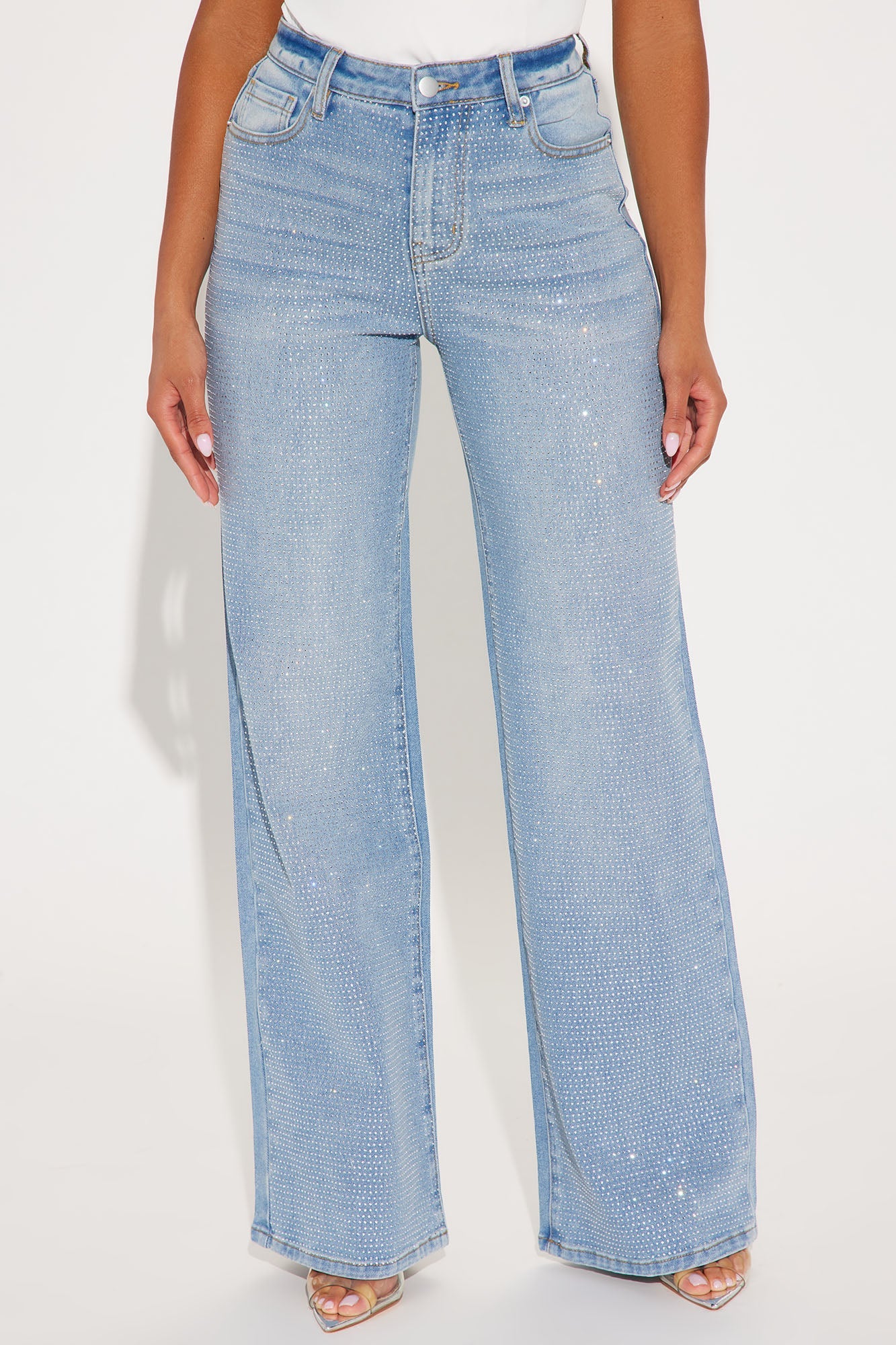 Zahra Stretch Embellished Straight Leg Jeans - Light Wash