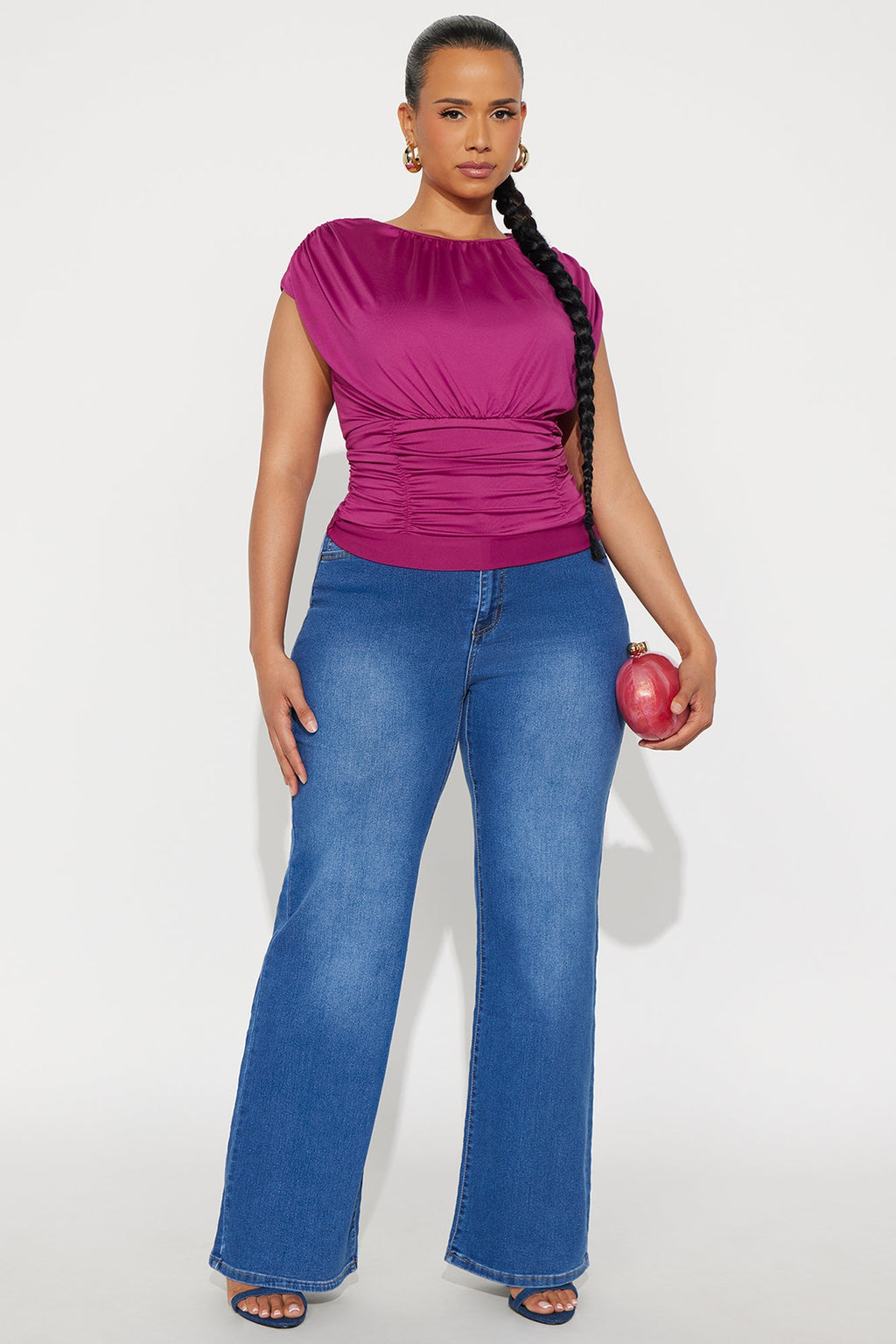Vespera High Neck Ruched Top - Plum
