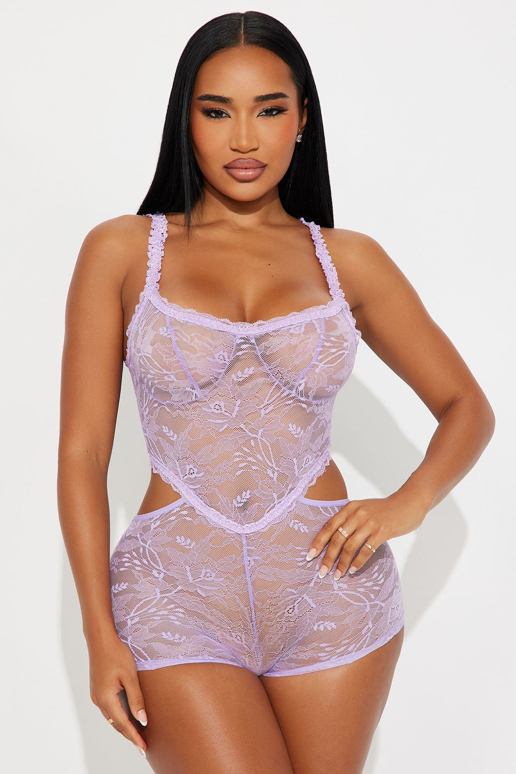 Give You My Heart Lace Romper Bodystocking - Lavender