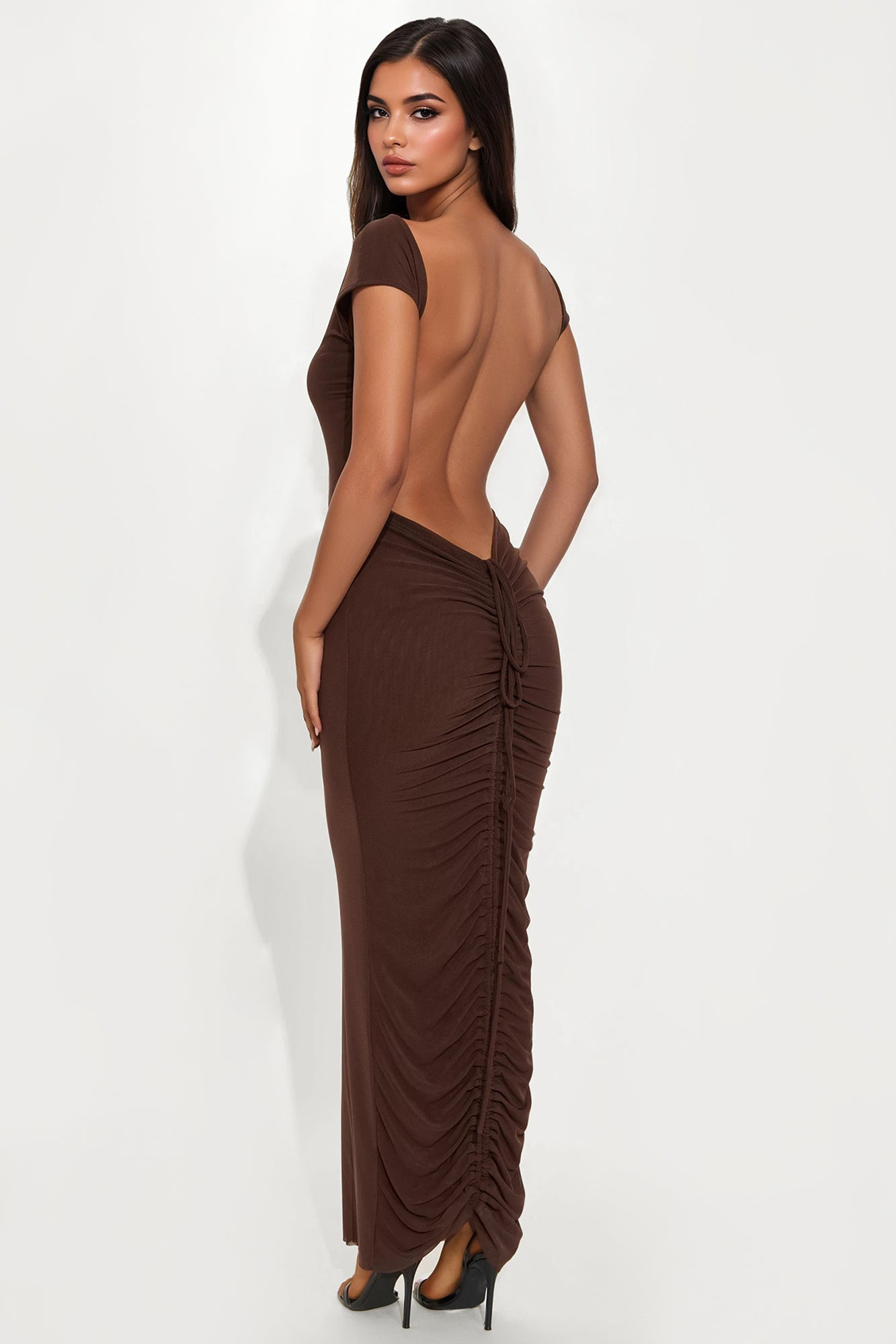 Halo Backless Maxi Dress - Brown
