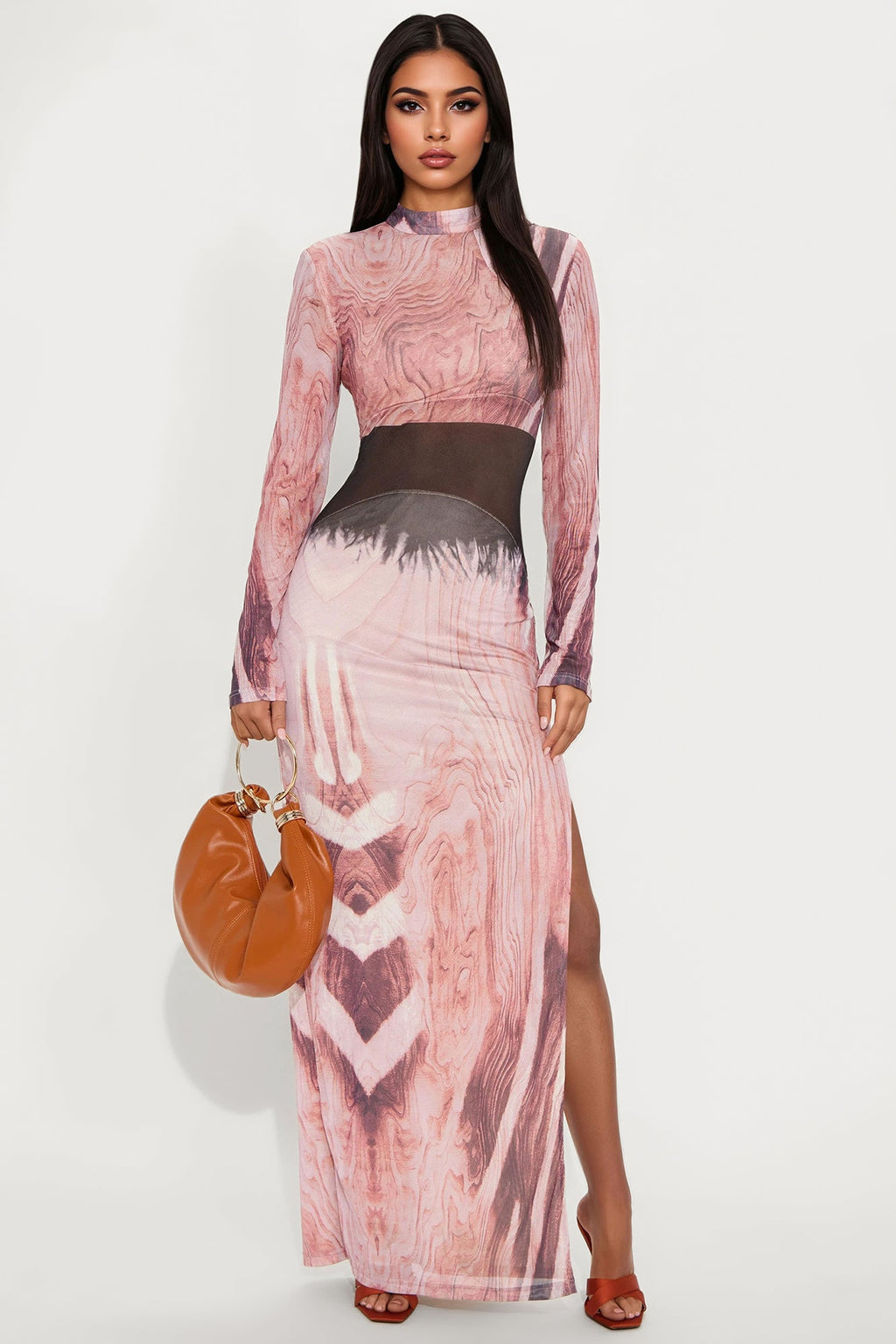 Wild Side Mock Neck Maxi Dress - Pink/combo