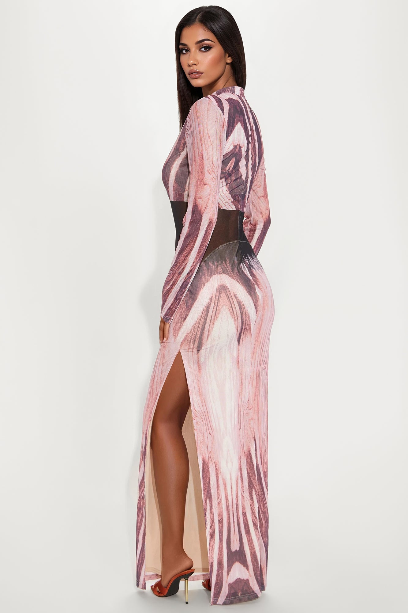 Wild Side Mock Neck Maxi Dress - Pink/combo