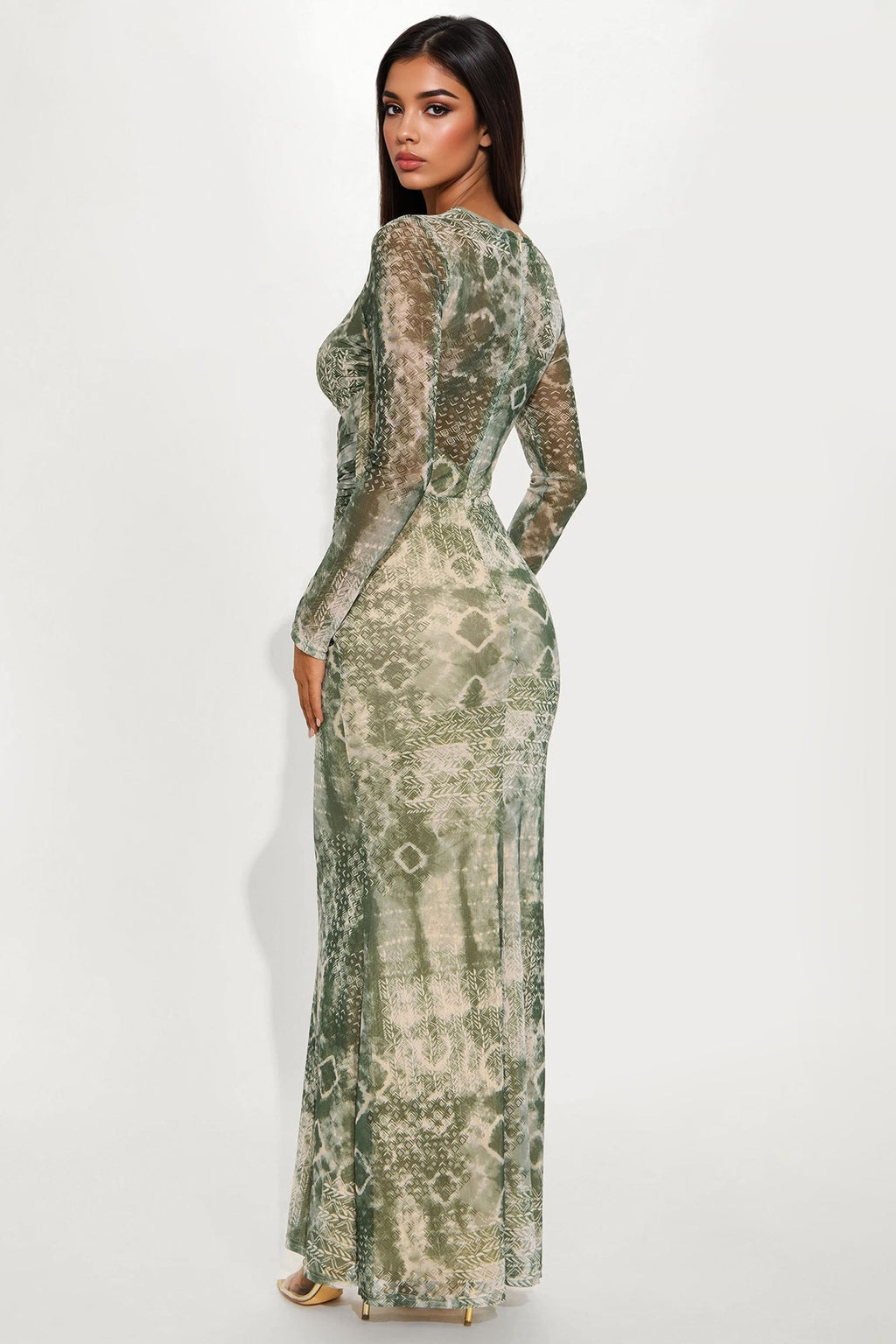 Lydia Cut Out Mesh Maxi Dress - Green/combo