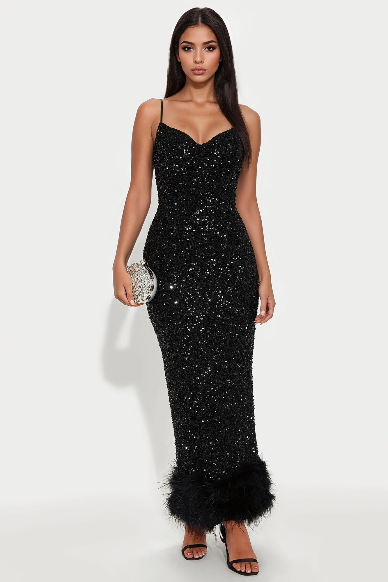 Focus Sequin Maxi Gown Dress - Black