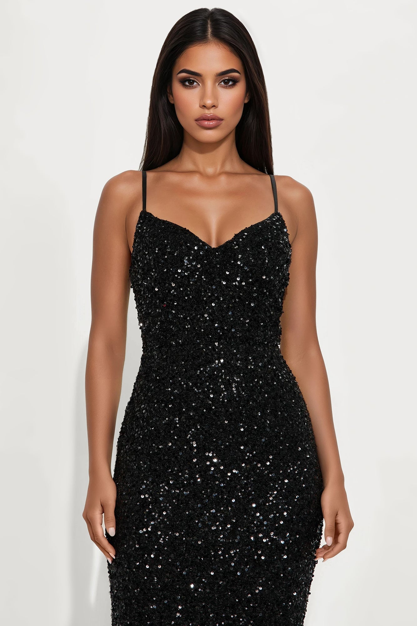 Focus Sequin Maxi Gown Dress - Black