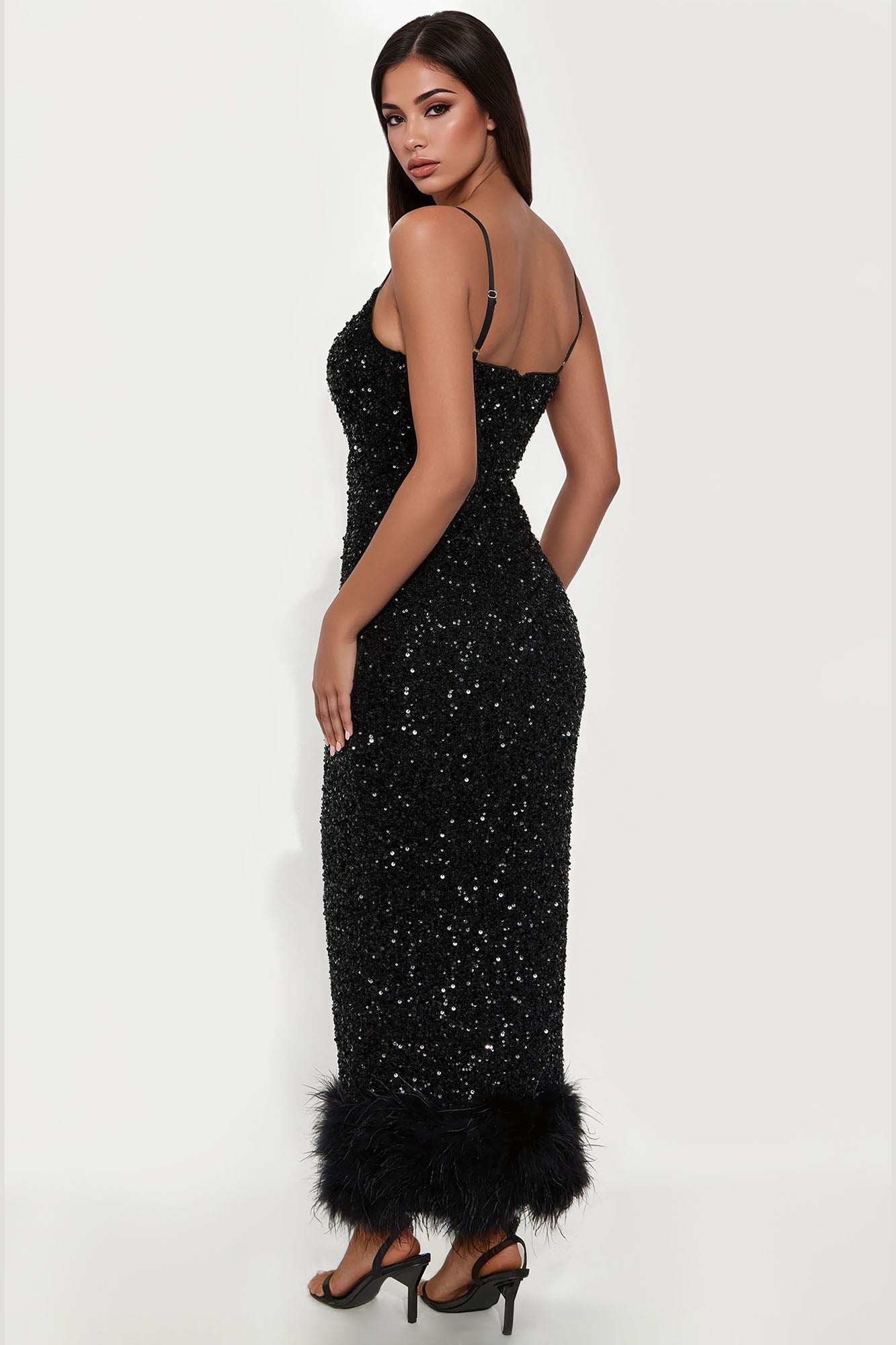 Focus Sequin Maxi Gown Dress - Black
