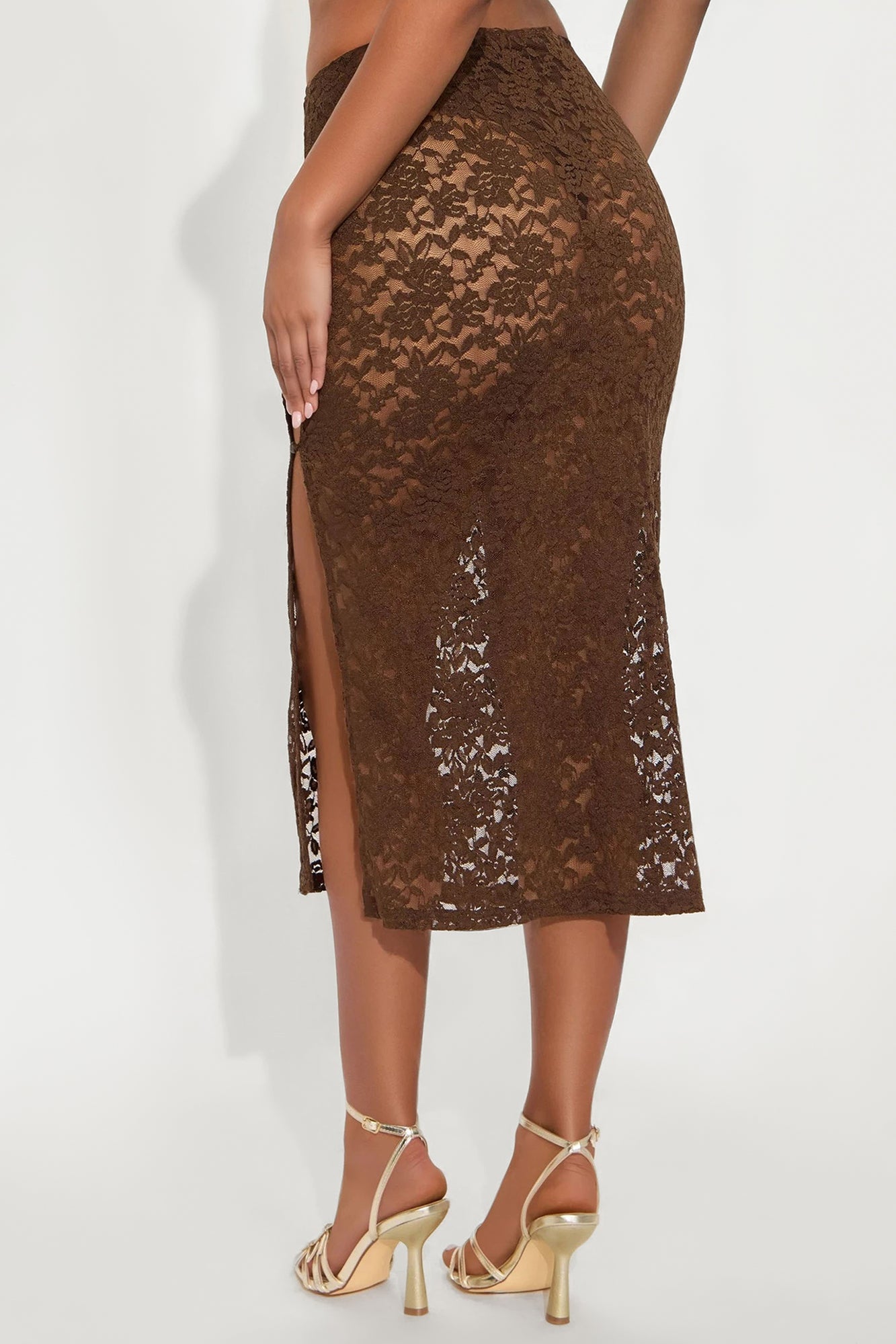 Lover Girl Era Lace Midi Skirt - Dark Brown