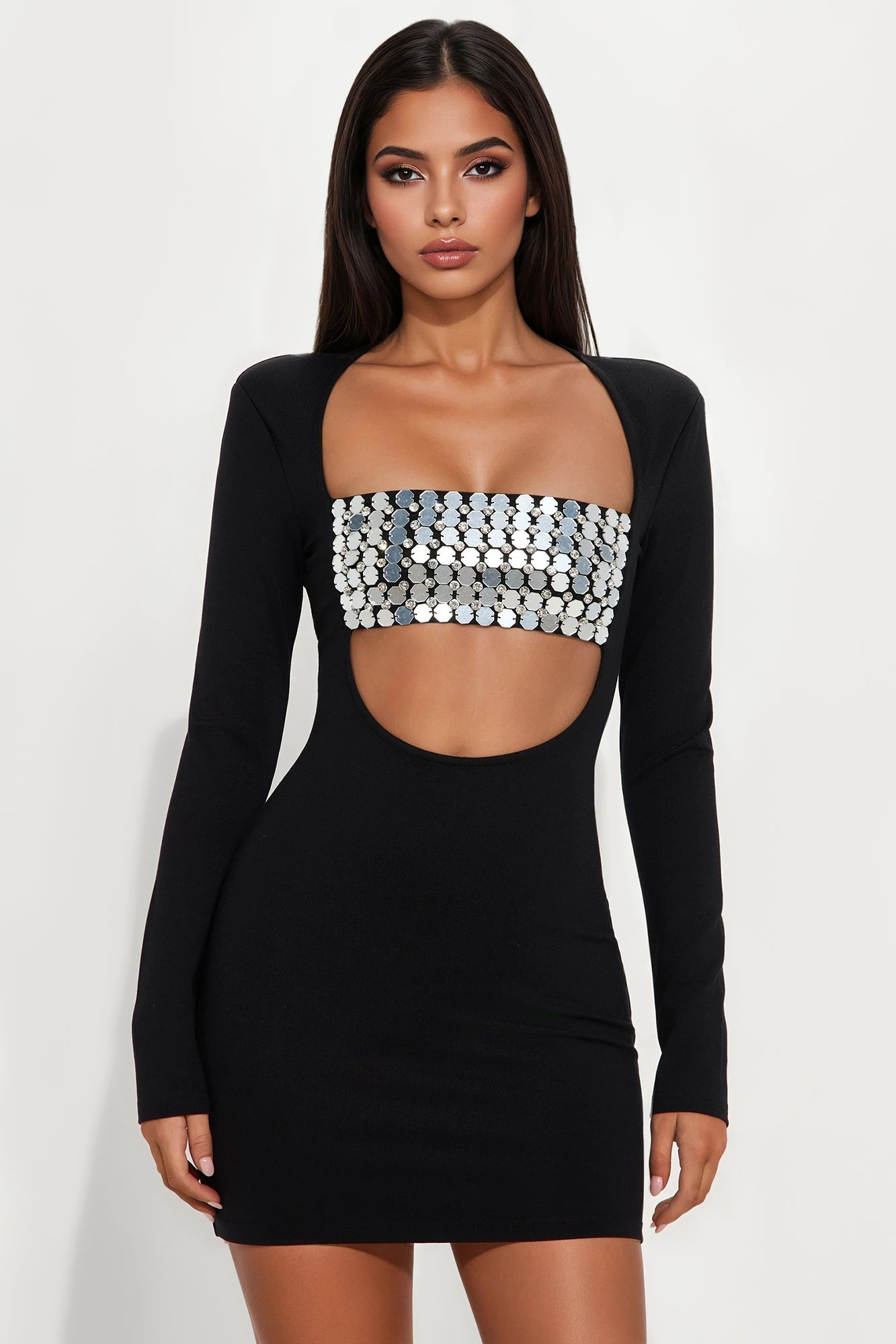 Harlee Embellished Mini Dress - Black