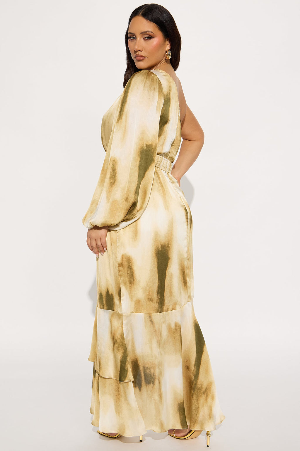 Selene One Shoulder Satin Maxi Dress - Mustard/combo