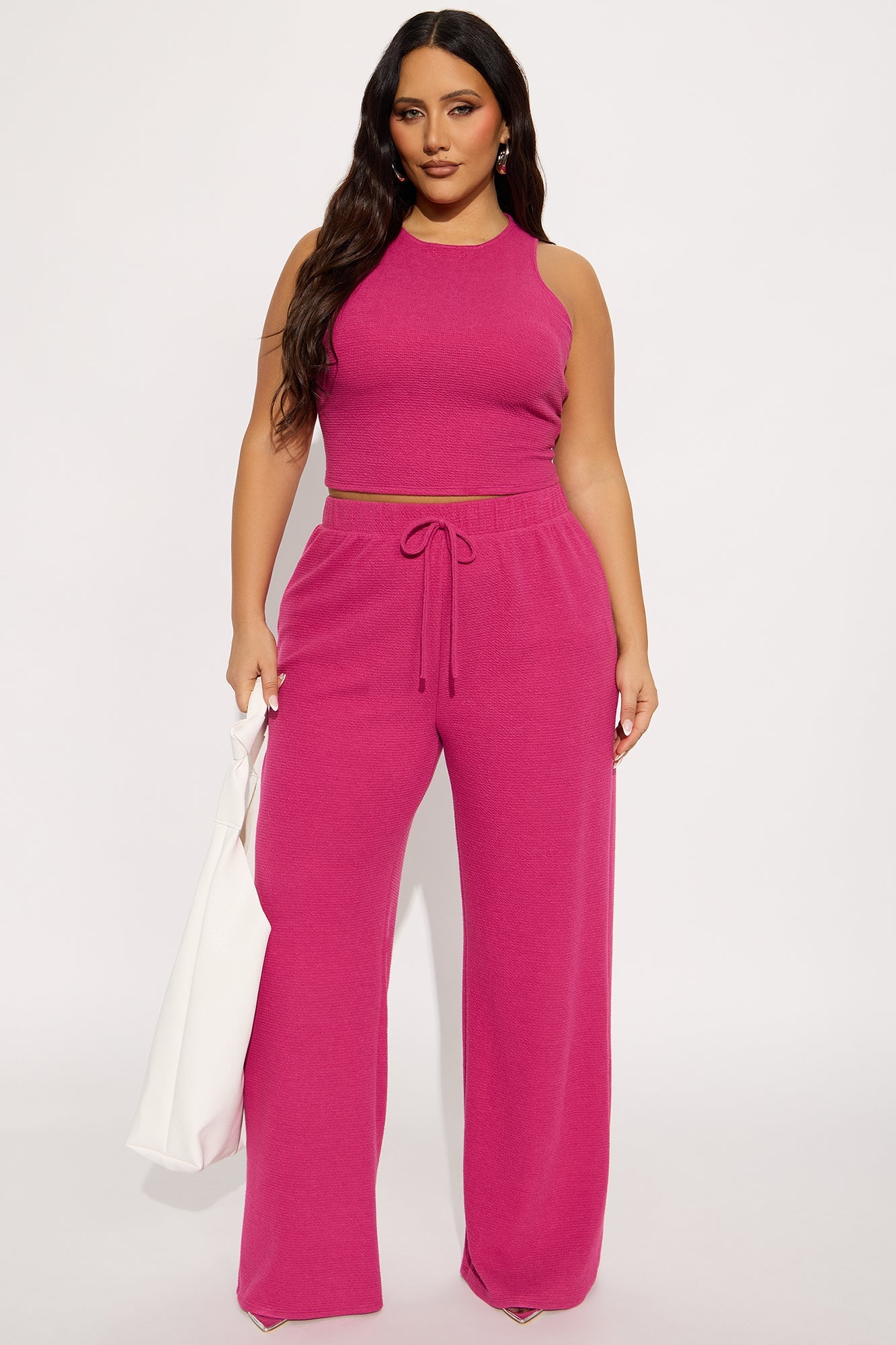 Alana Textured Wide Leg Pant Set - Magenta