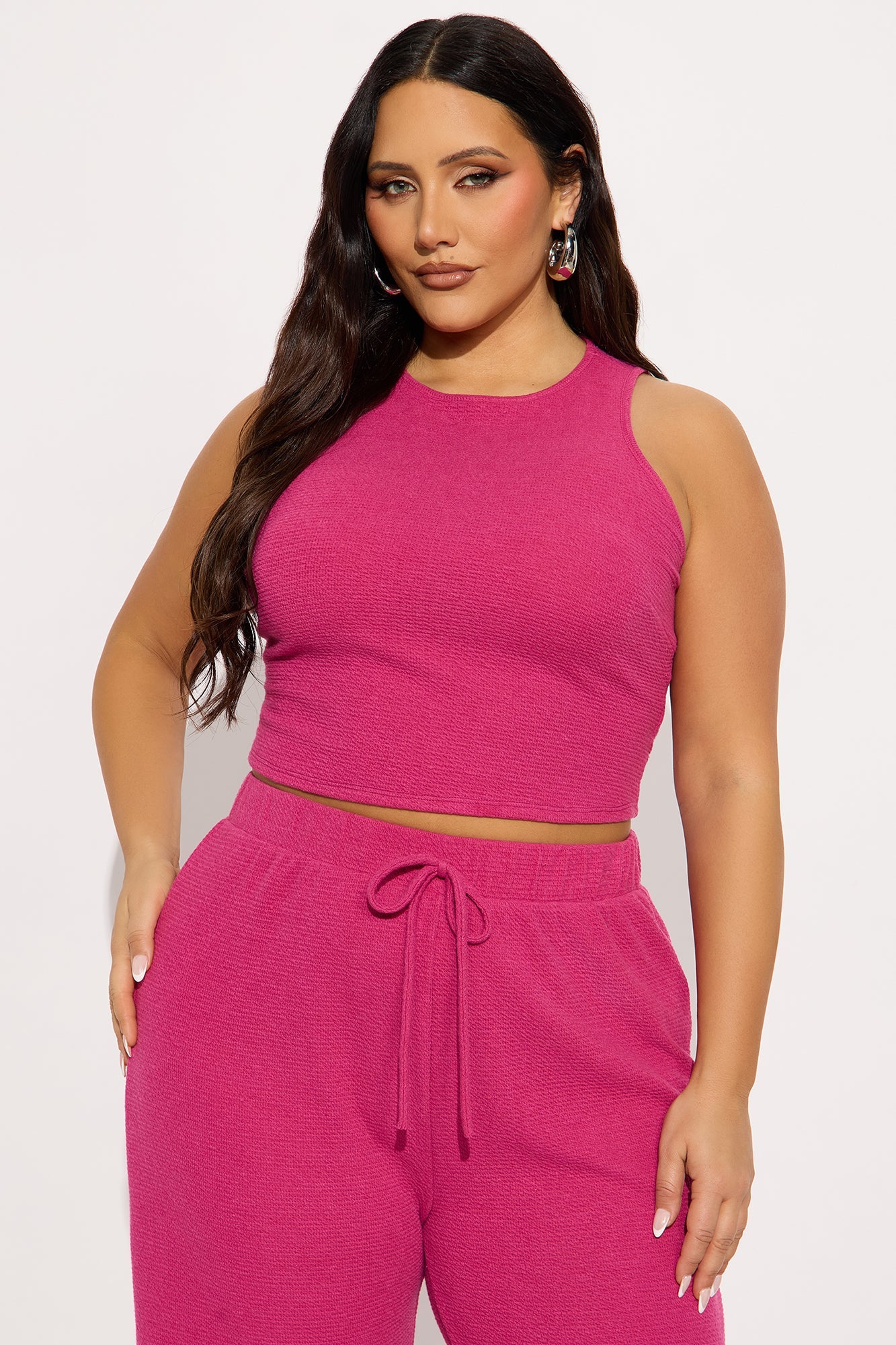 Alana Textured Wide Leg Pant Set - Magenta