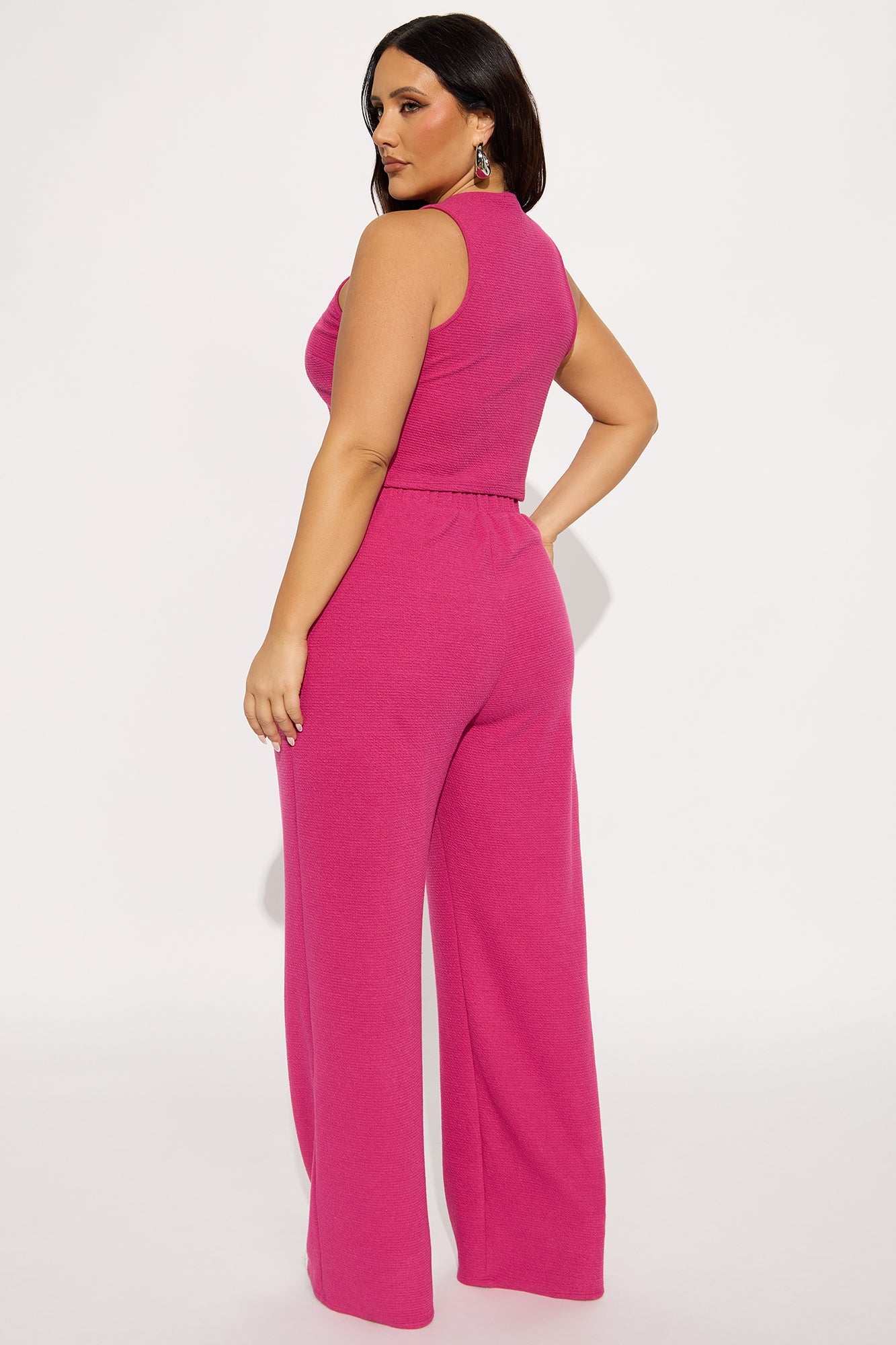 Alana Textured Wide Leg Pant Set - Magenta