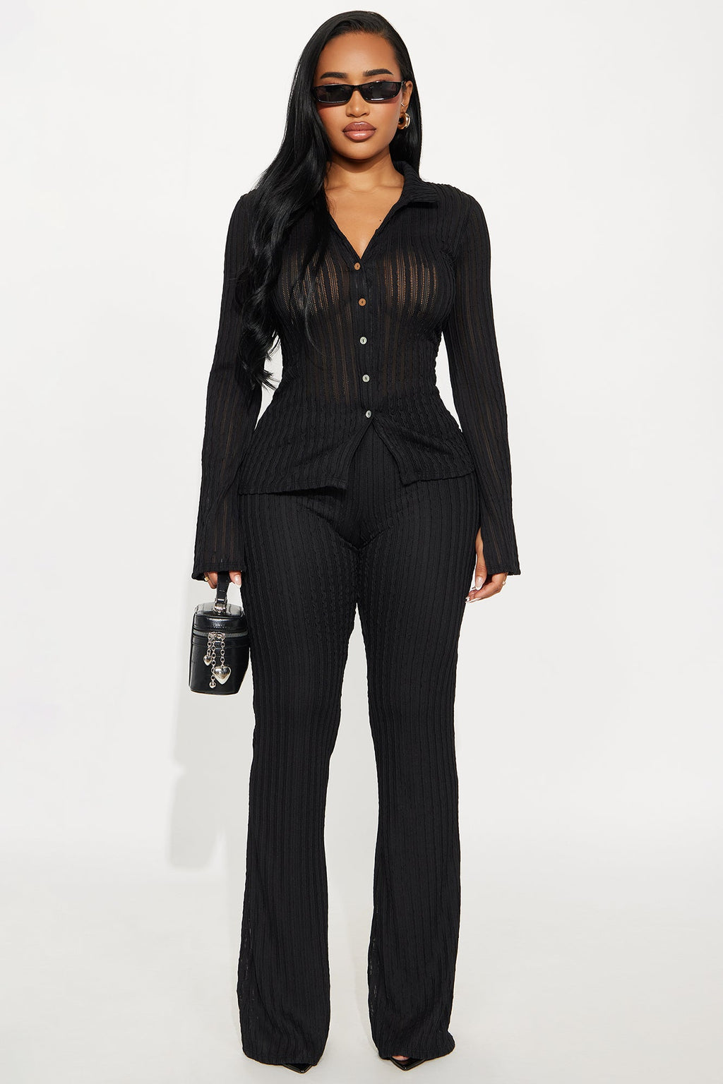 Vanessa Textured Knit Pant Set - Black