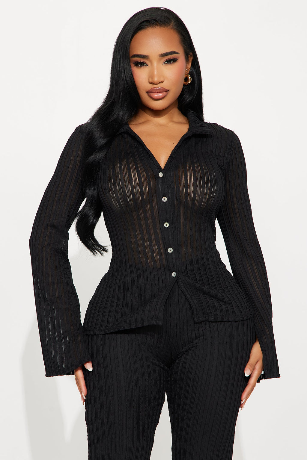 Vanessa Textured Knit Pant Set - Black
