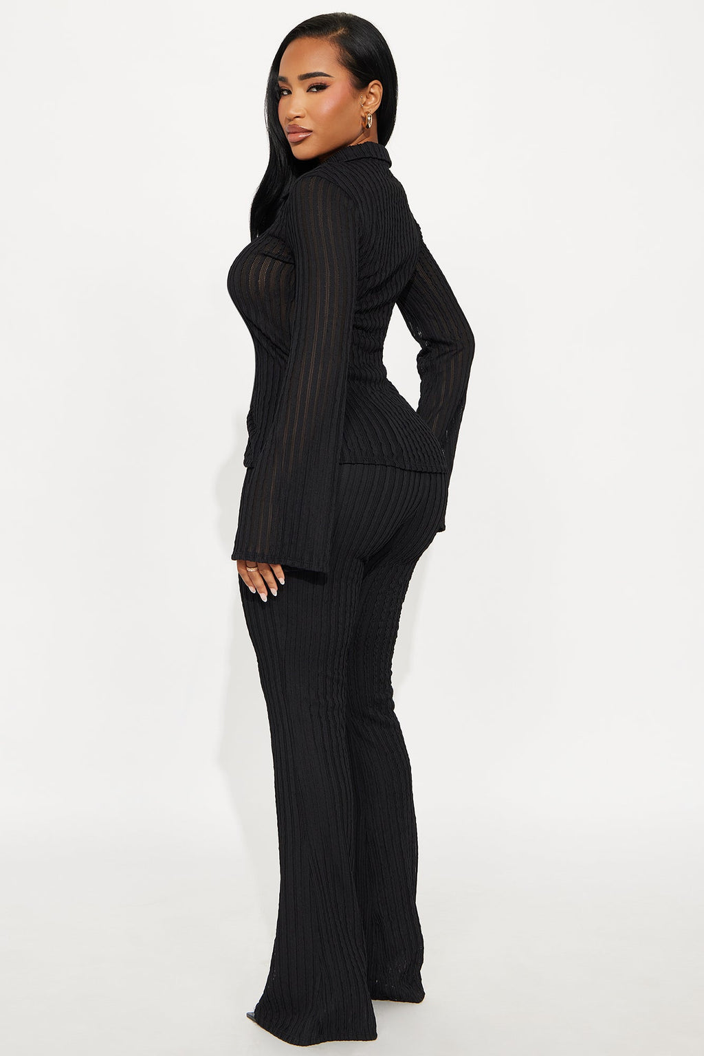 Vanessa Textured Knit Pant Set - Black