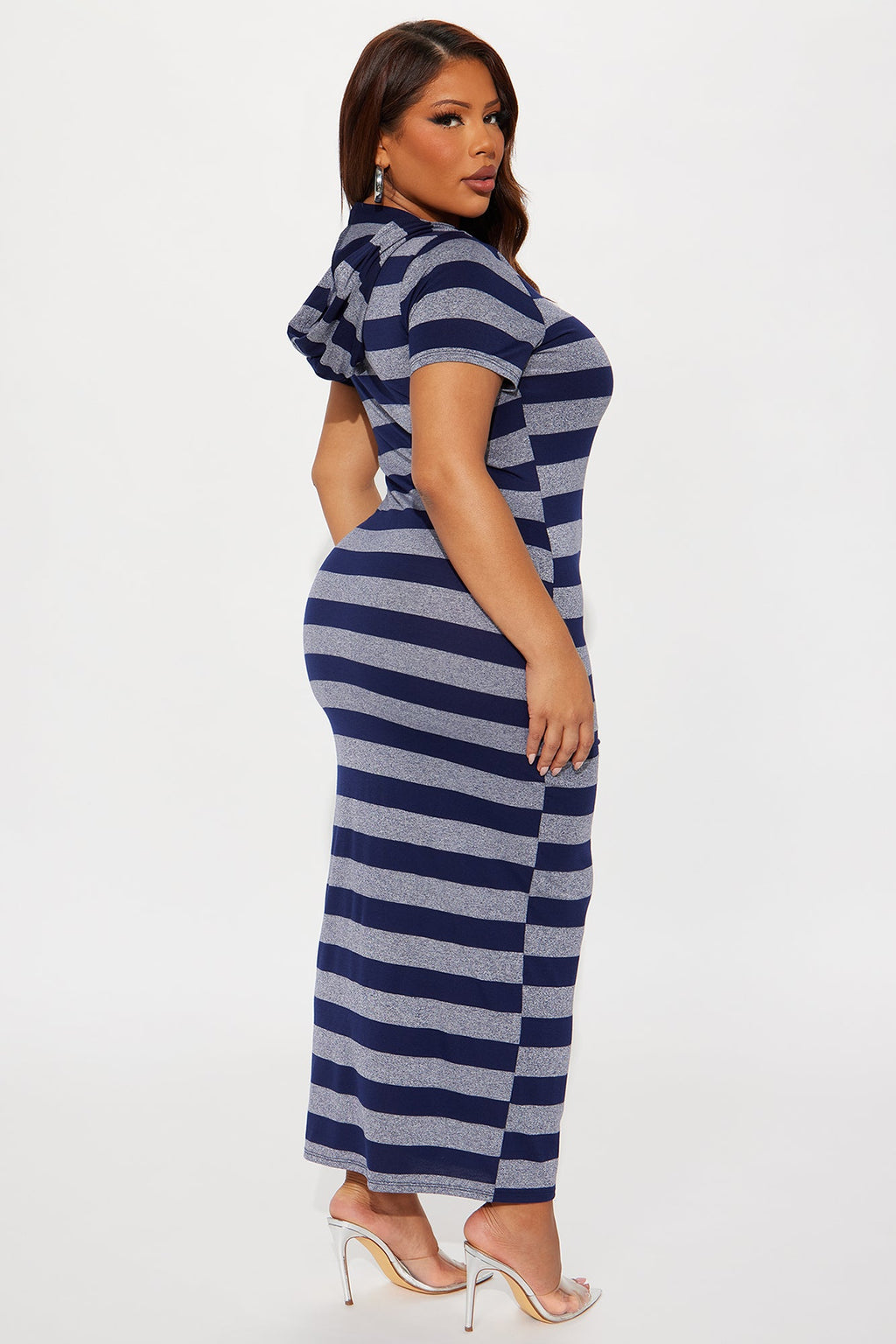 Alexa Striped Hooded Maxi Dress - Navy