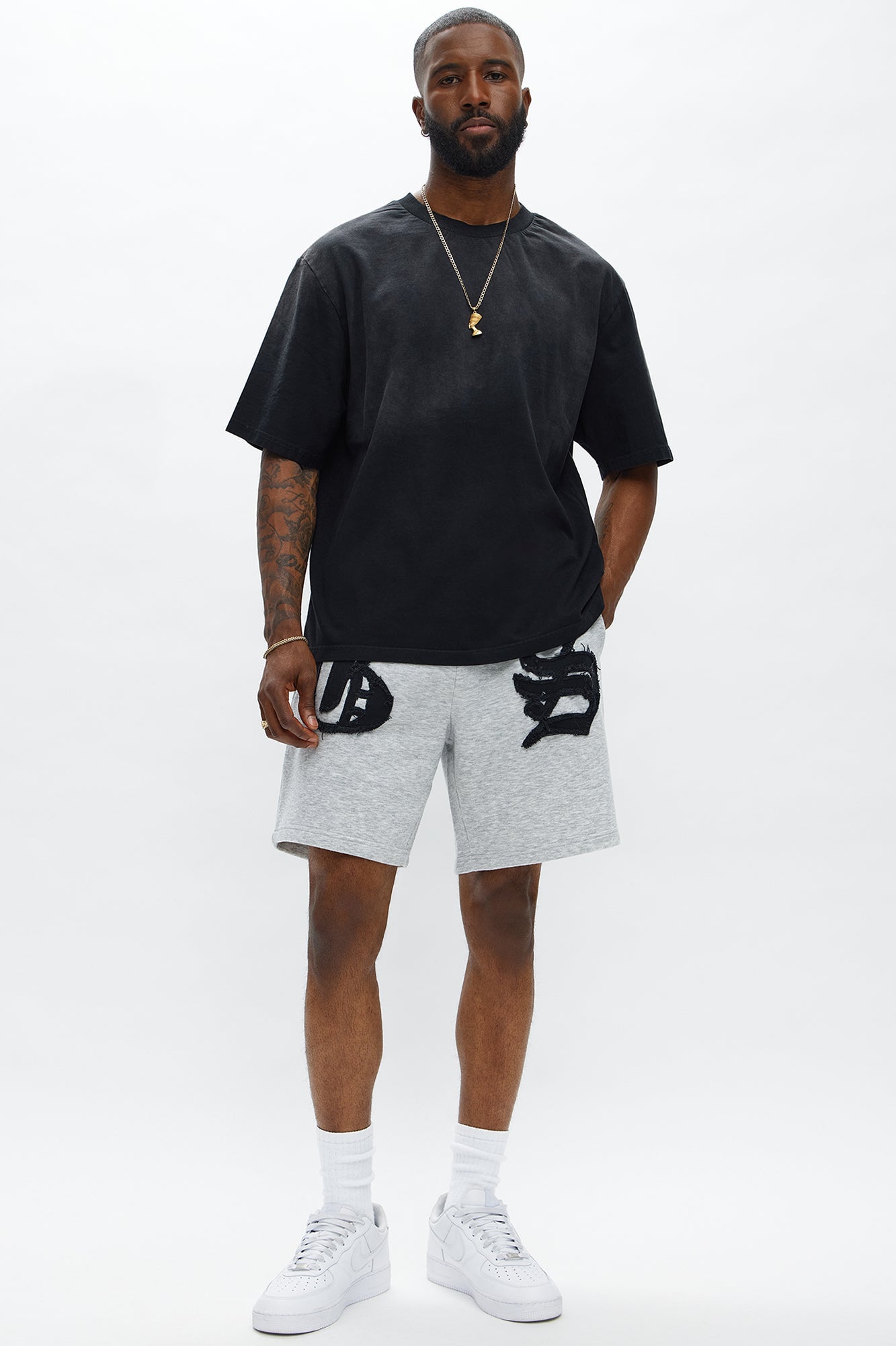 Tyson Relaxed Hit Up Applique Shorts - Heather Grey