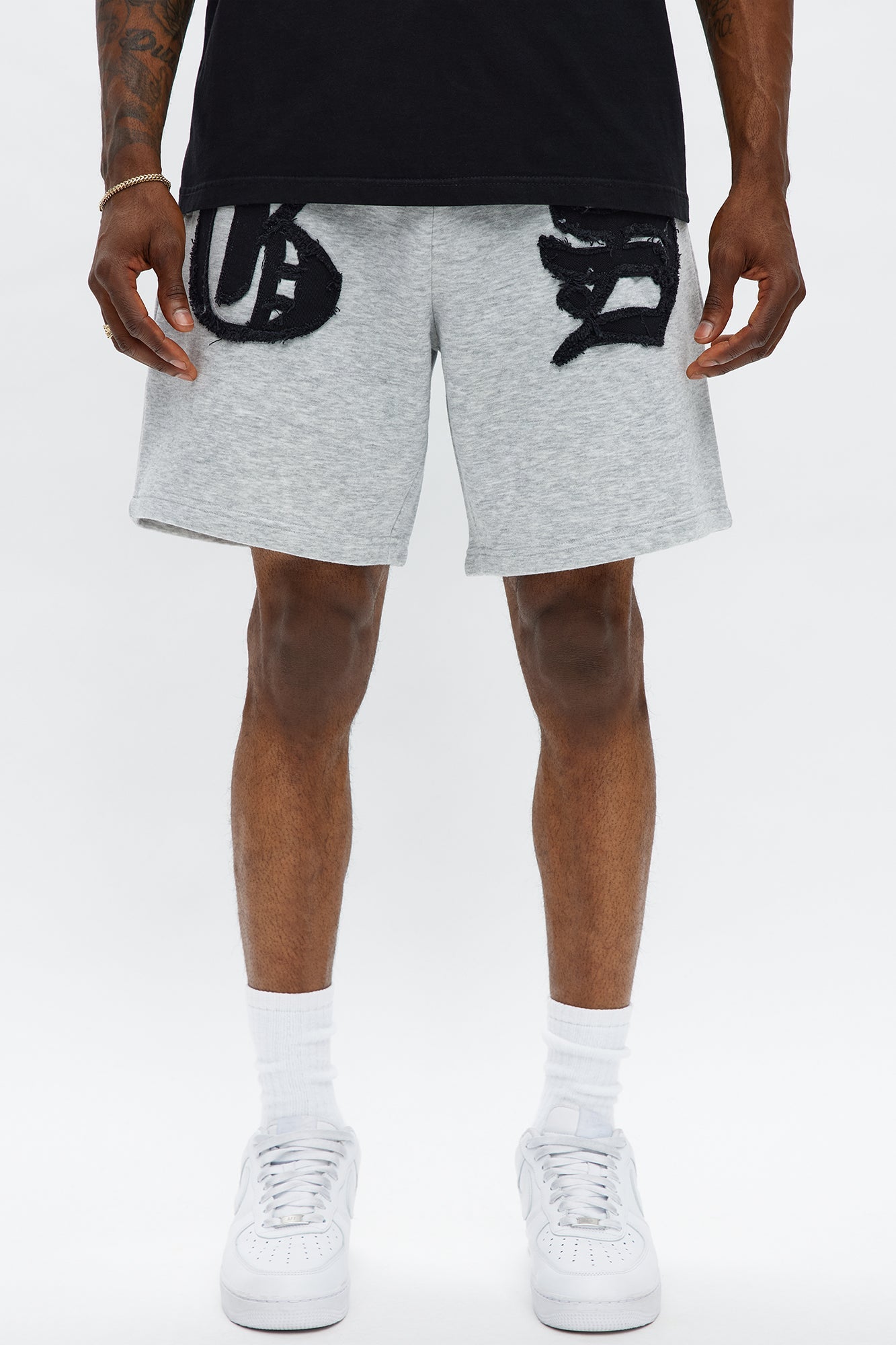 Tyson Relaxed Hit Up Applique Shorts - Heather Grey